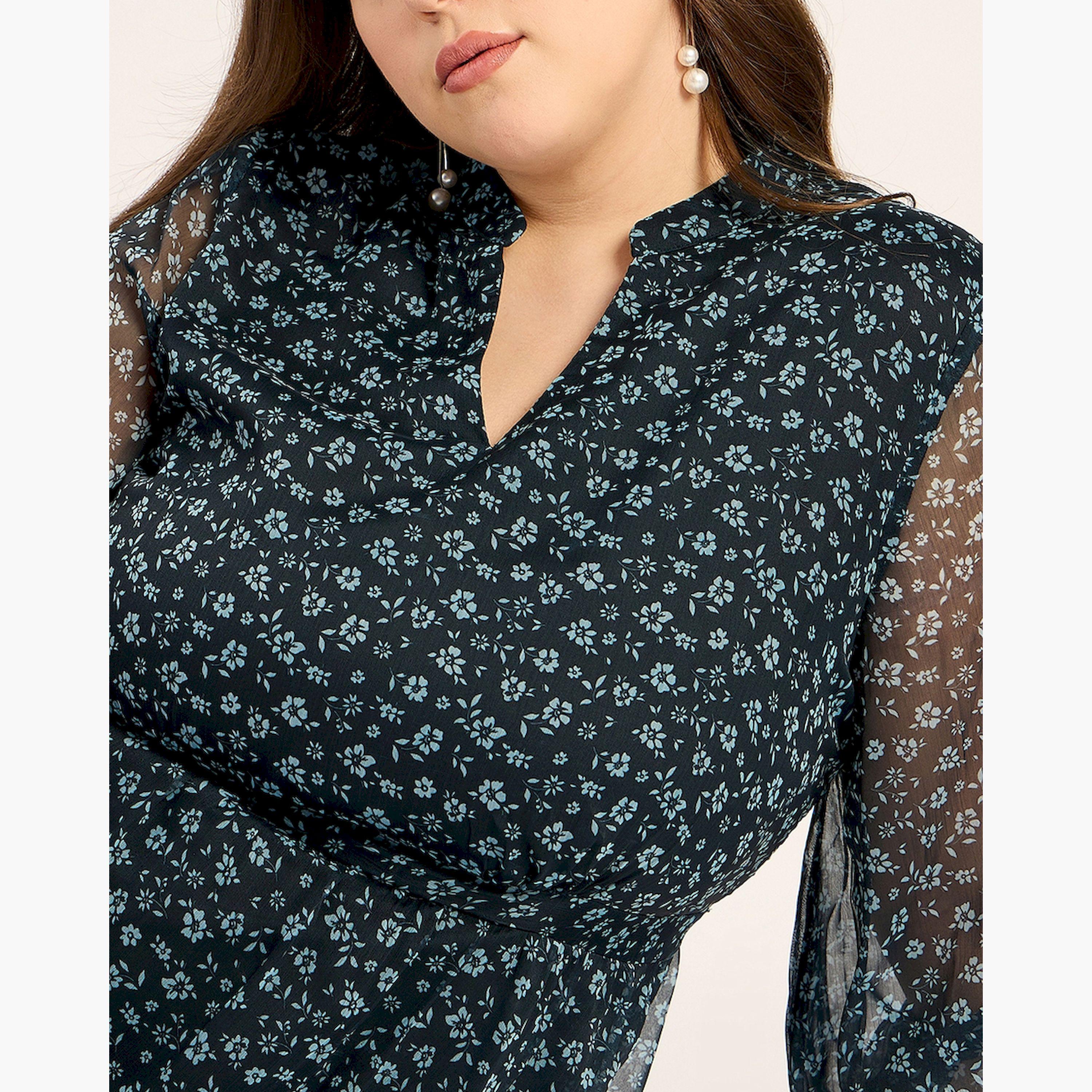فيميلا × ستايلي - فستان ماكسي طبقات بطبعات الأزهار - كحلي-women-clothing-dresses-image-6