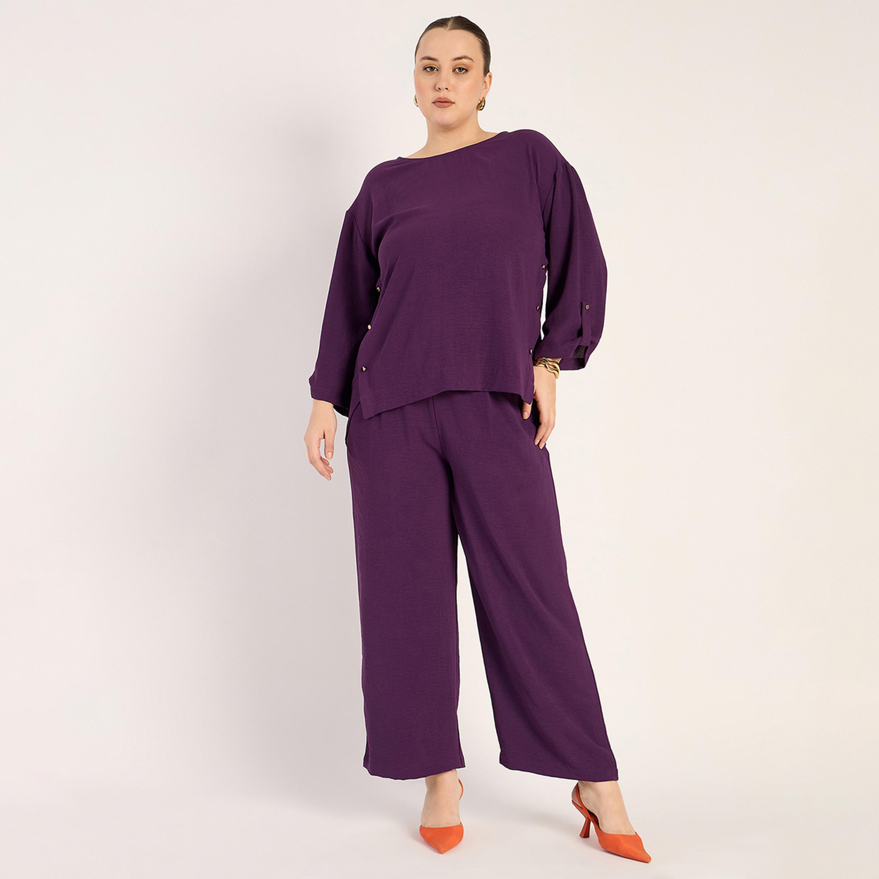 Femmella X Styli Deep Purple Button Detail Co-Ord-women-clothing-coordsets-image-1