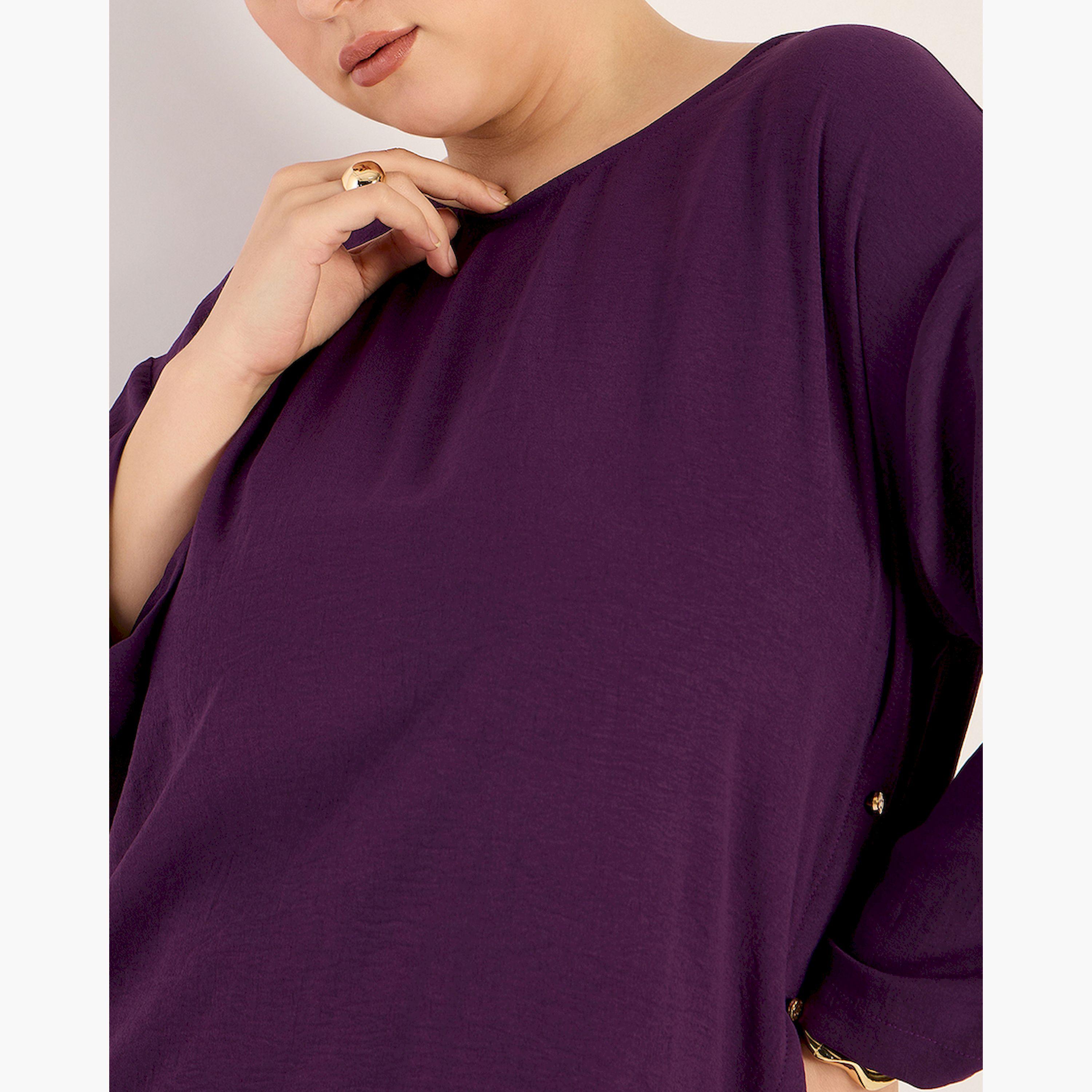 فيميلا × ستايلي - طقم من قطعتين بتفاصيل أزرار - بنفسجي داكن-women-clothing-coordsets-image-2