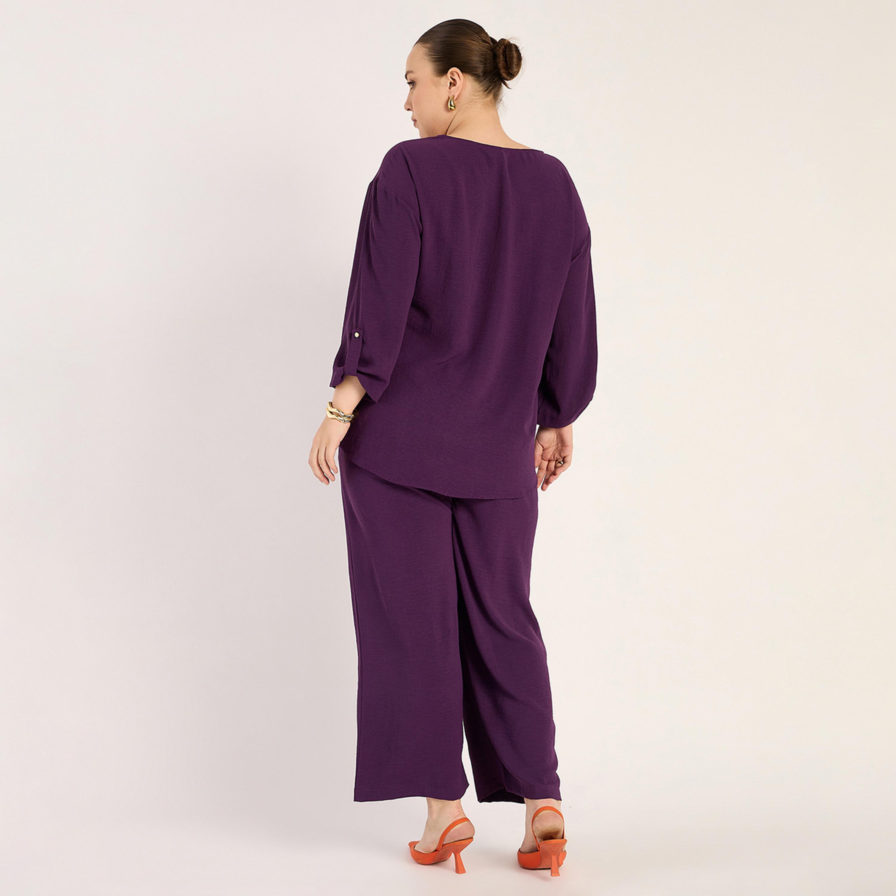 Femmella X Styli Deep Purple Button Detail Co-Ord-women-clothing-coordsets-image-3