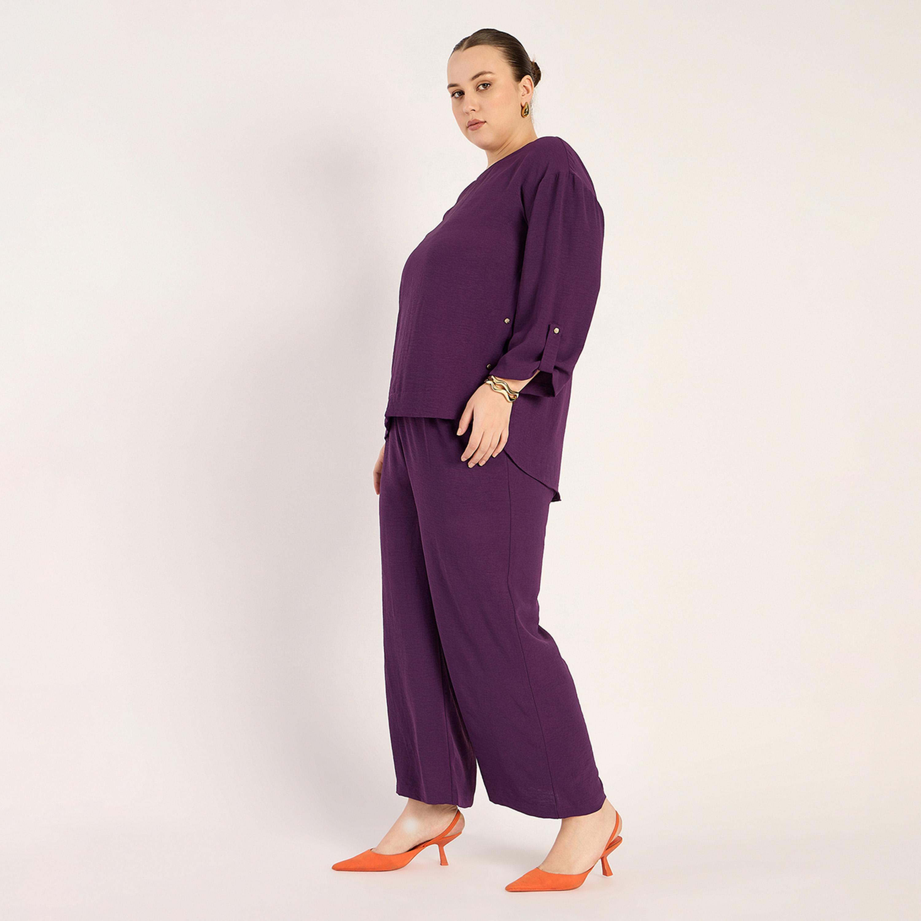 فيميلا × ستايلي - طقم من قطعتين بتفاصيل أزرار - بنفسجي داكن-women-clothing-coordsets-image-4