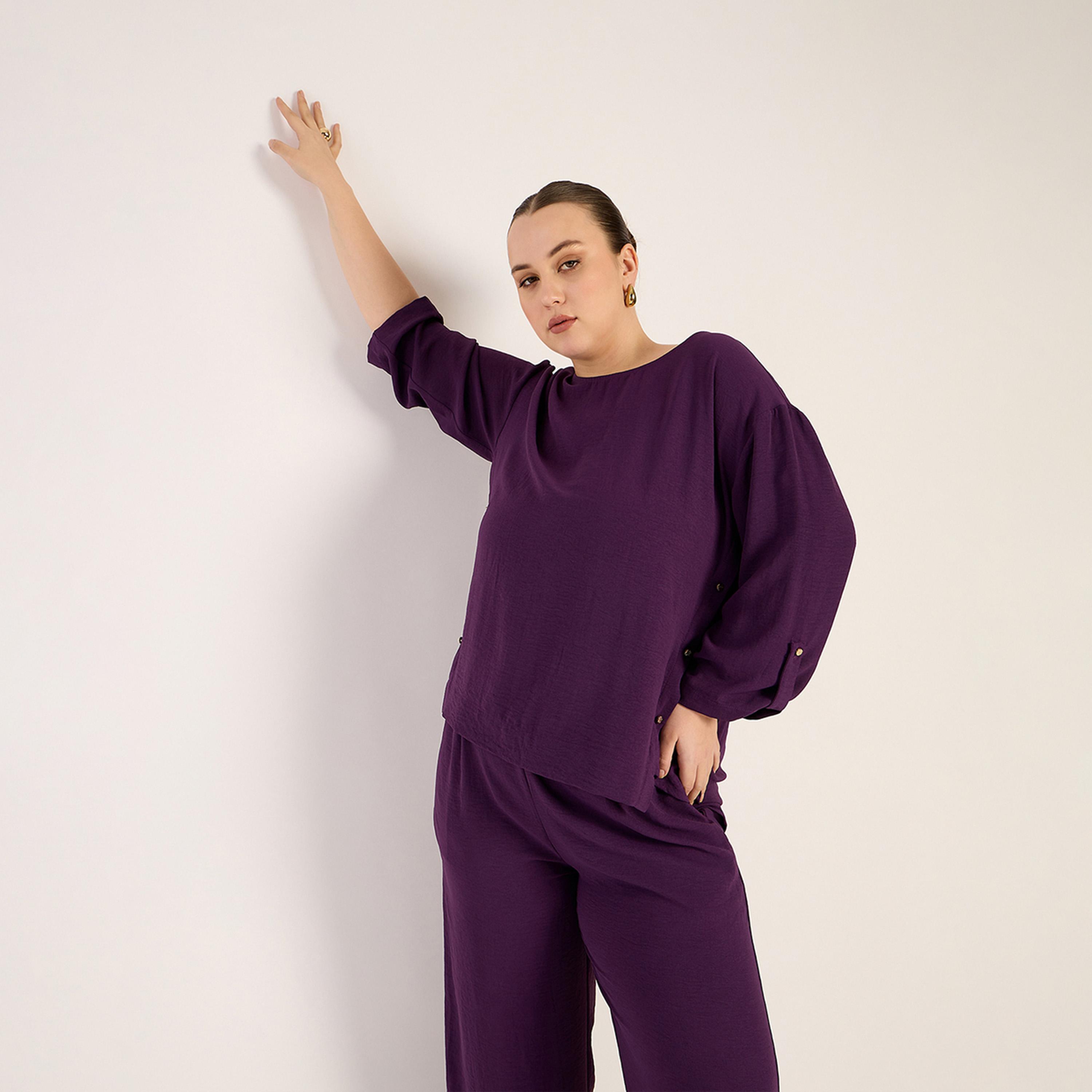 Femmella X Styli Deep Purple Button Detail Co-Ord-women-clothing-coordsets-image-6