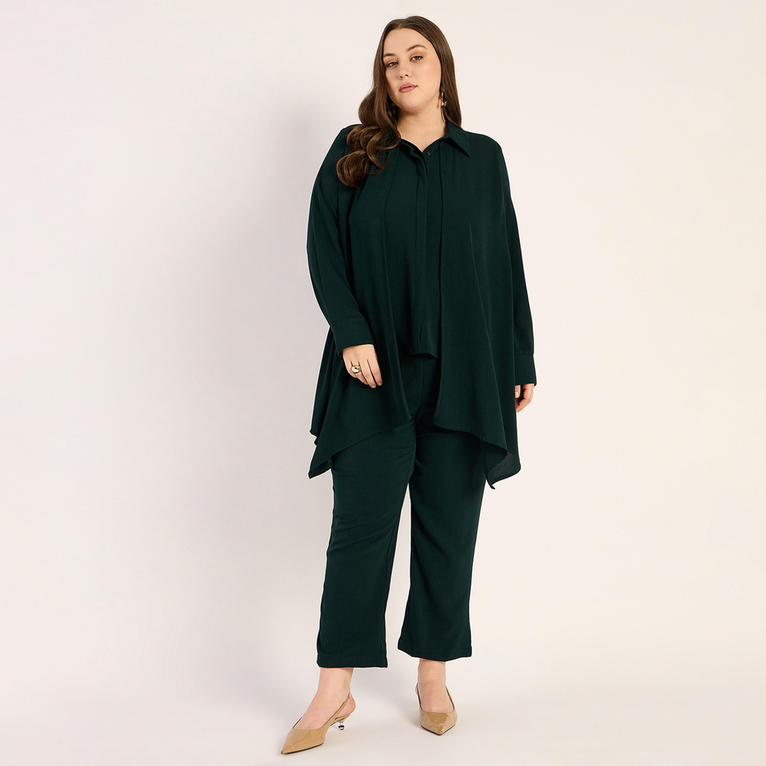 فيميلا × ستايلي - طقم مجعد بحافة غير متماثلة - أخضر الغابة-women-clothing-dresses-image-1