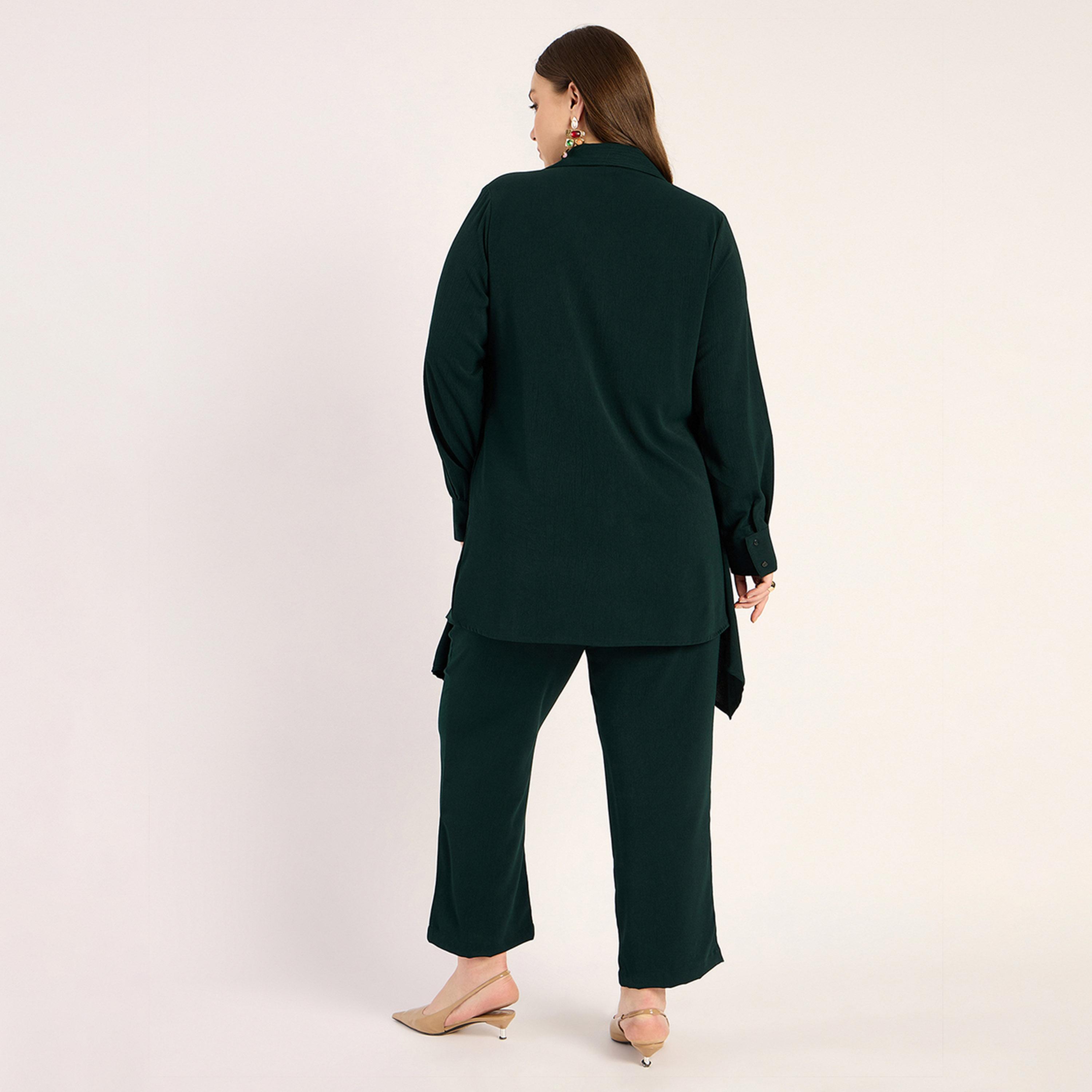 فيميلا × ستايلي - طقم مجعد بحافة غير متماثلة - أخضر الغابة-women-clothing-dresses-image-2