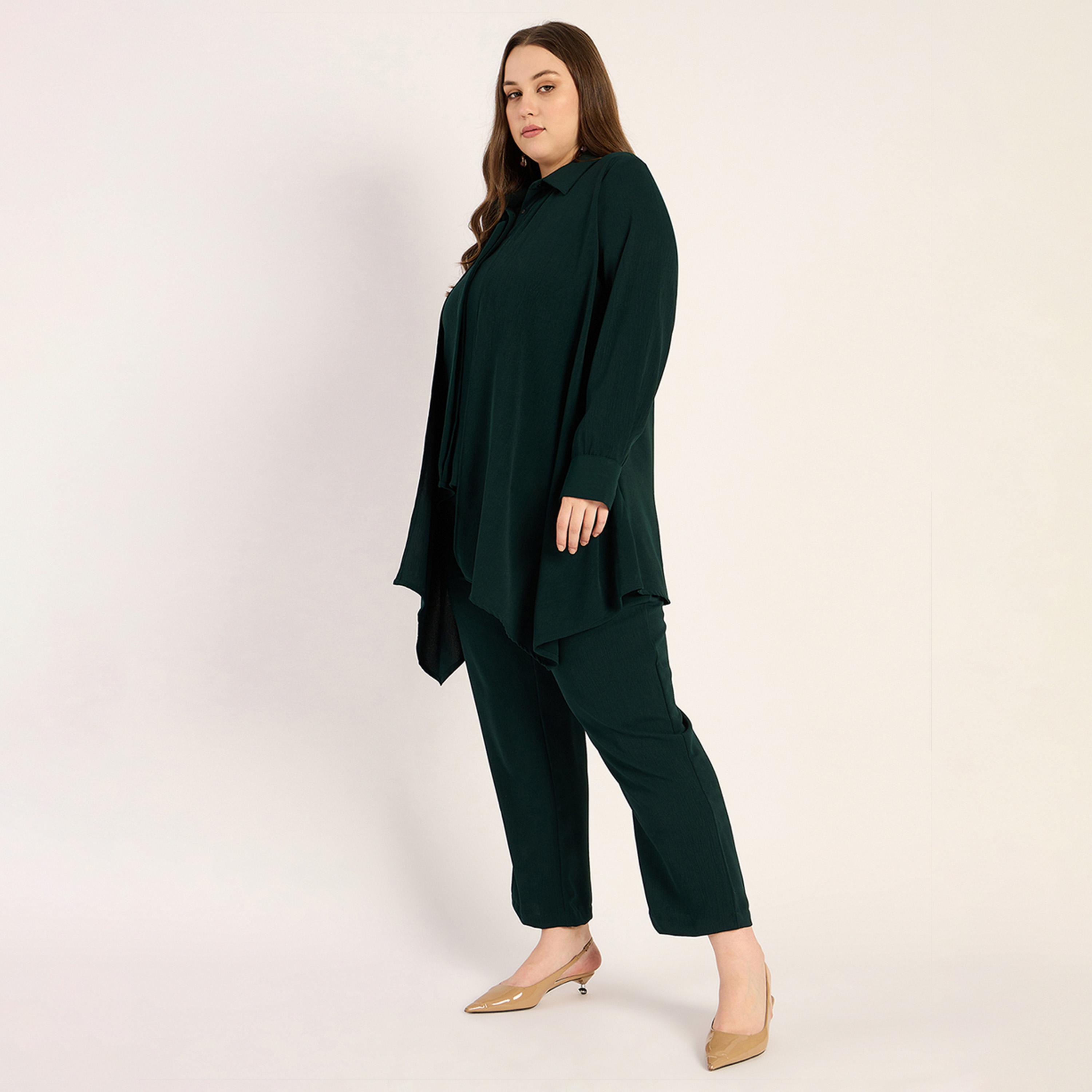 فيميلا × ستايلي - طقم مجعد بحافة غير متماثلة - أخضر الغابة-women-clothing-dresses-image-3