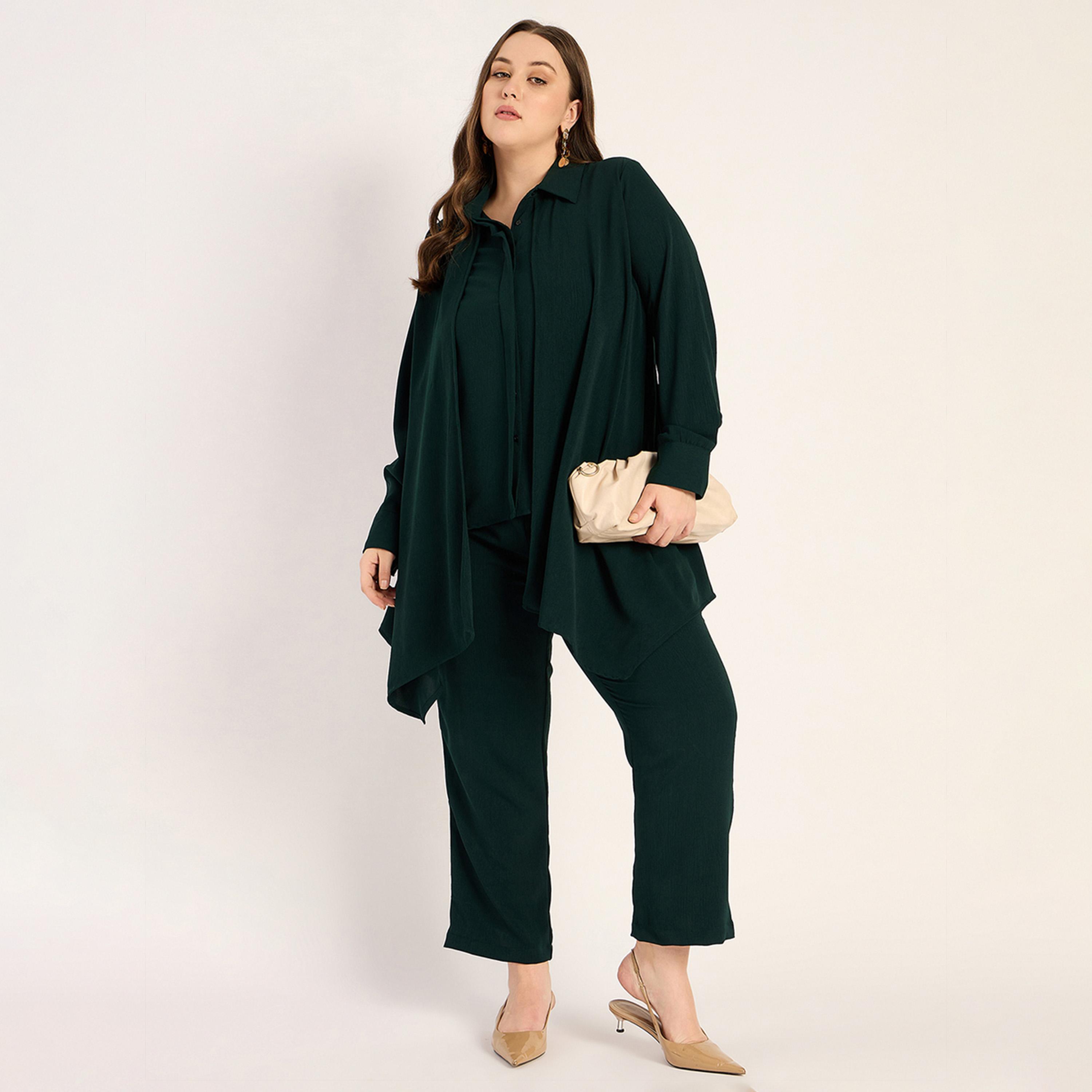 فيميلا × ستايلي - طقم مجعد بحافة غير متماثلة - أخضر الغابة-women-clothing-dresses-image-4