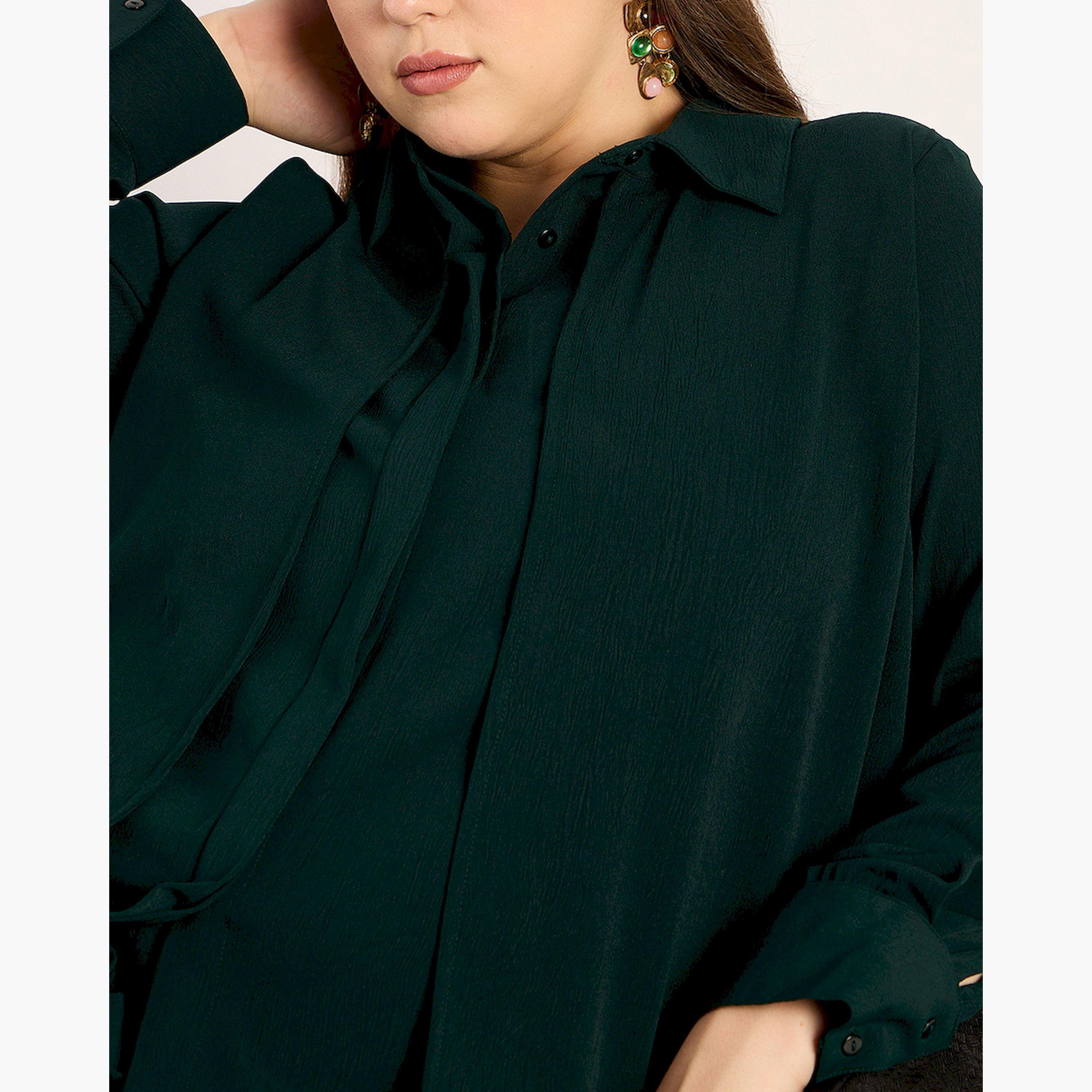 Femmella X Styli Forest Green Crinkle Asymmetric Co-Ord Set-women-clothing-dresses-image-6