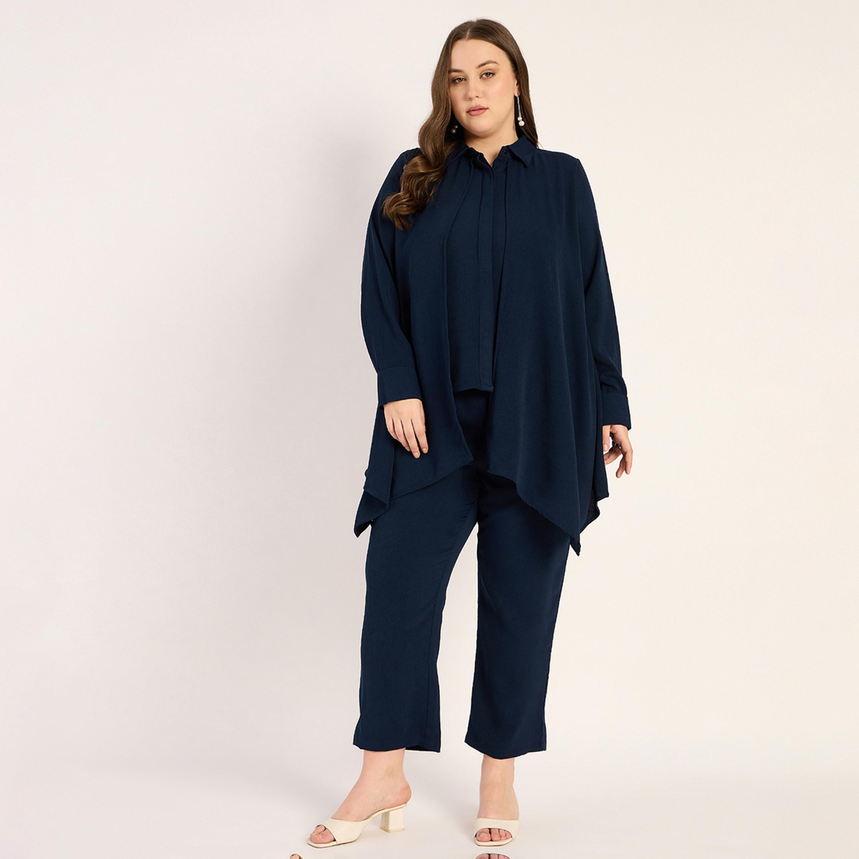 Femmella X Styli Navy Crinkle Asymmetric Co-Ord Set-women-clothing-dresses-image-1