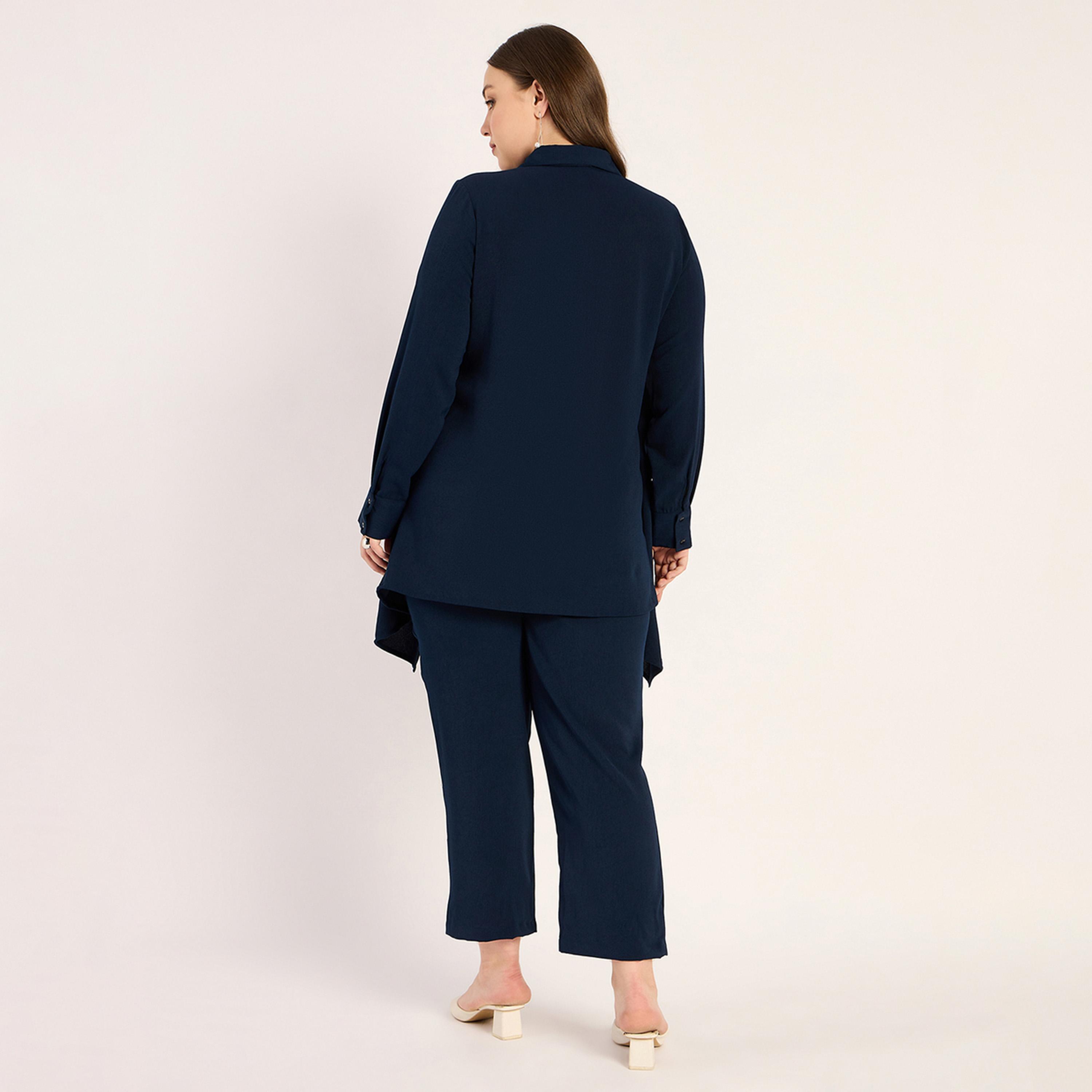 Femmella X Styli Navy Crinkle Asymmetric Co-Ord Set-women-clothing-dresses-image-2