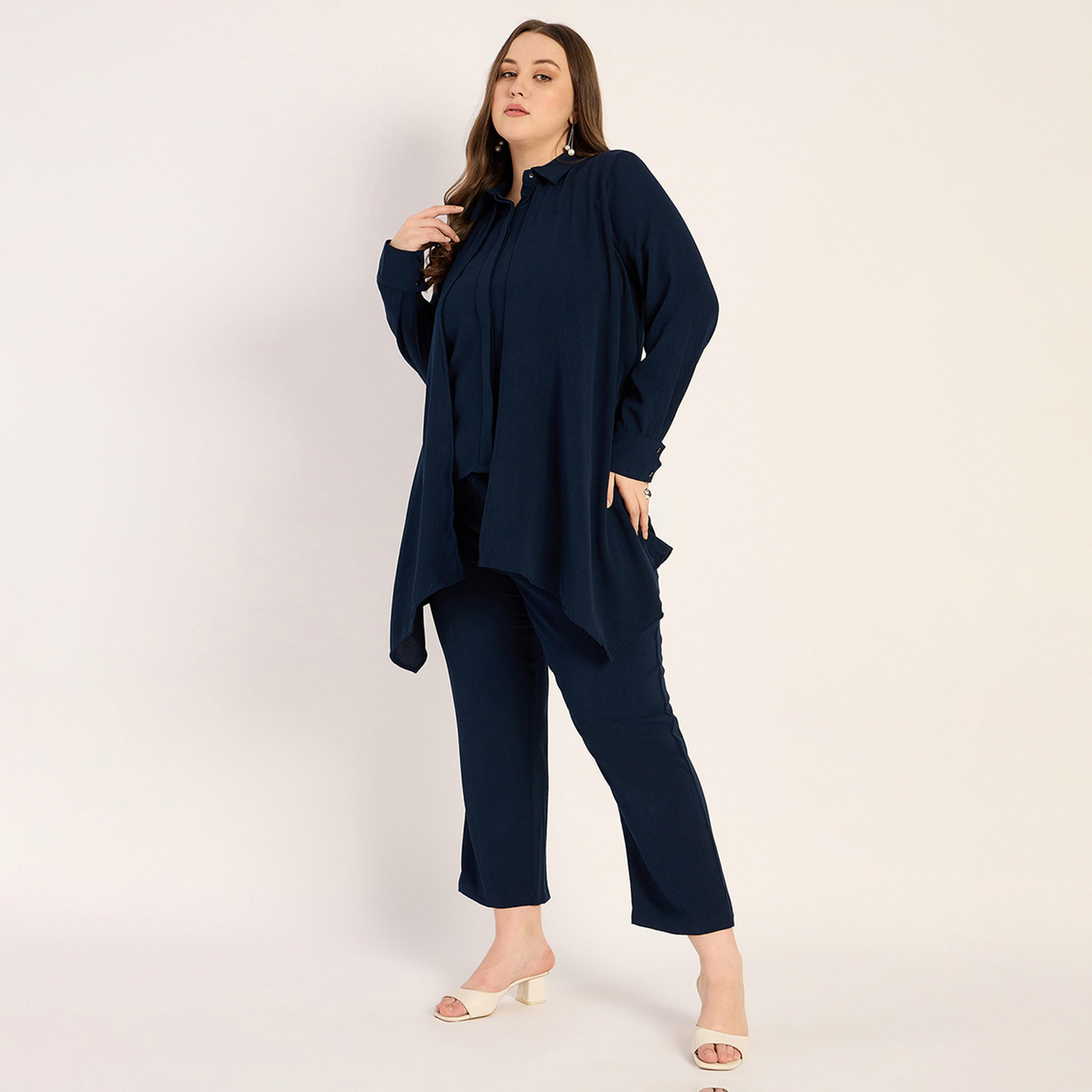 Femmella X Styli Navy Crinkle Asymmetric Co-Ord Set-women-clothing-dresses-image-3