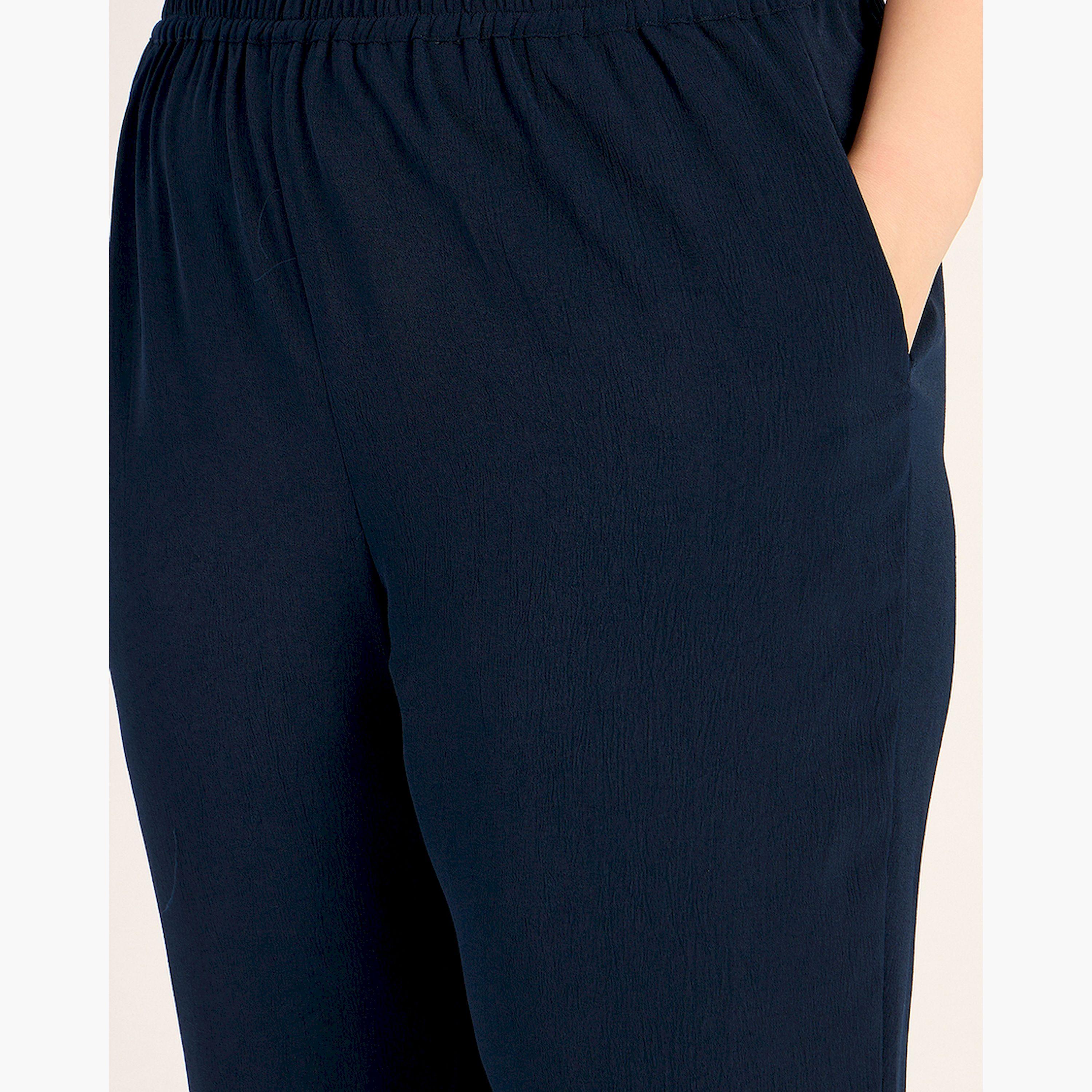 Femmella X Styli Navy Crinkle Asymmetric Co-Ord Set-women-clothing-dresses-image-4