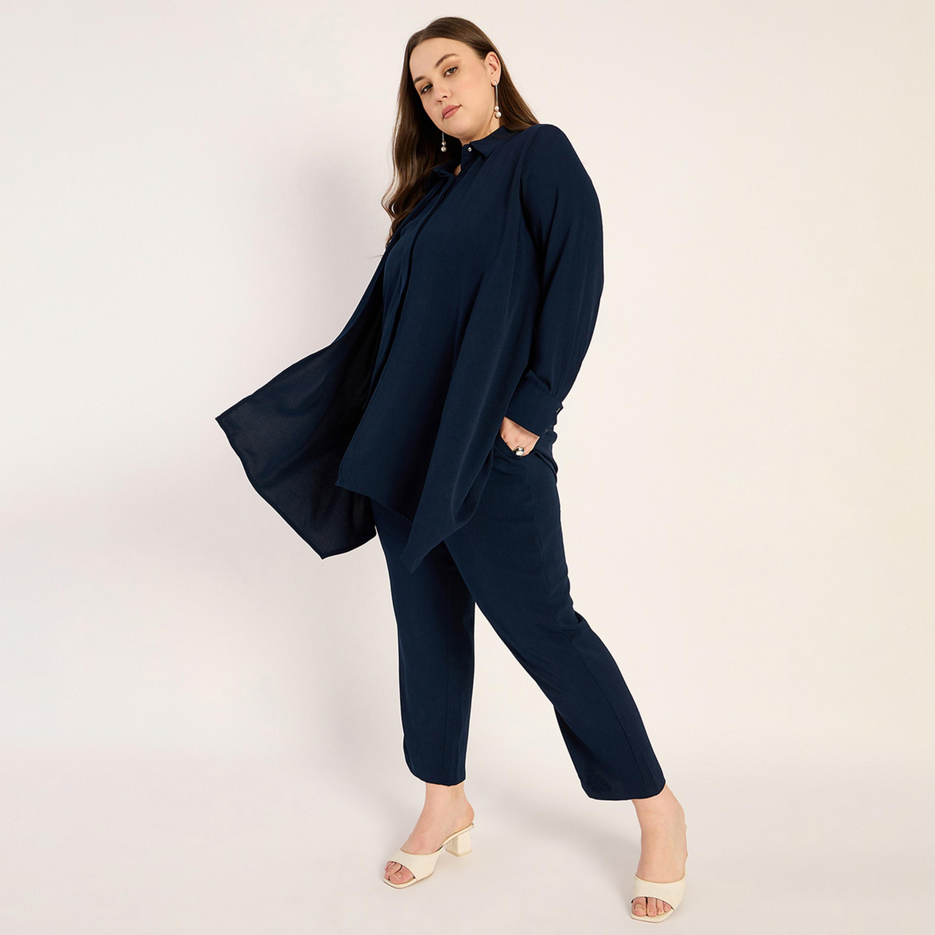 فيميلا × ستايلي - طقم مجعد بحافة غير متماثلة - كحلي-women-clothing-dresses-image-5