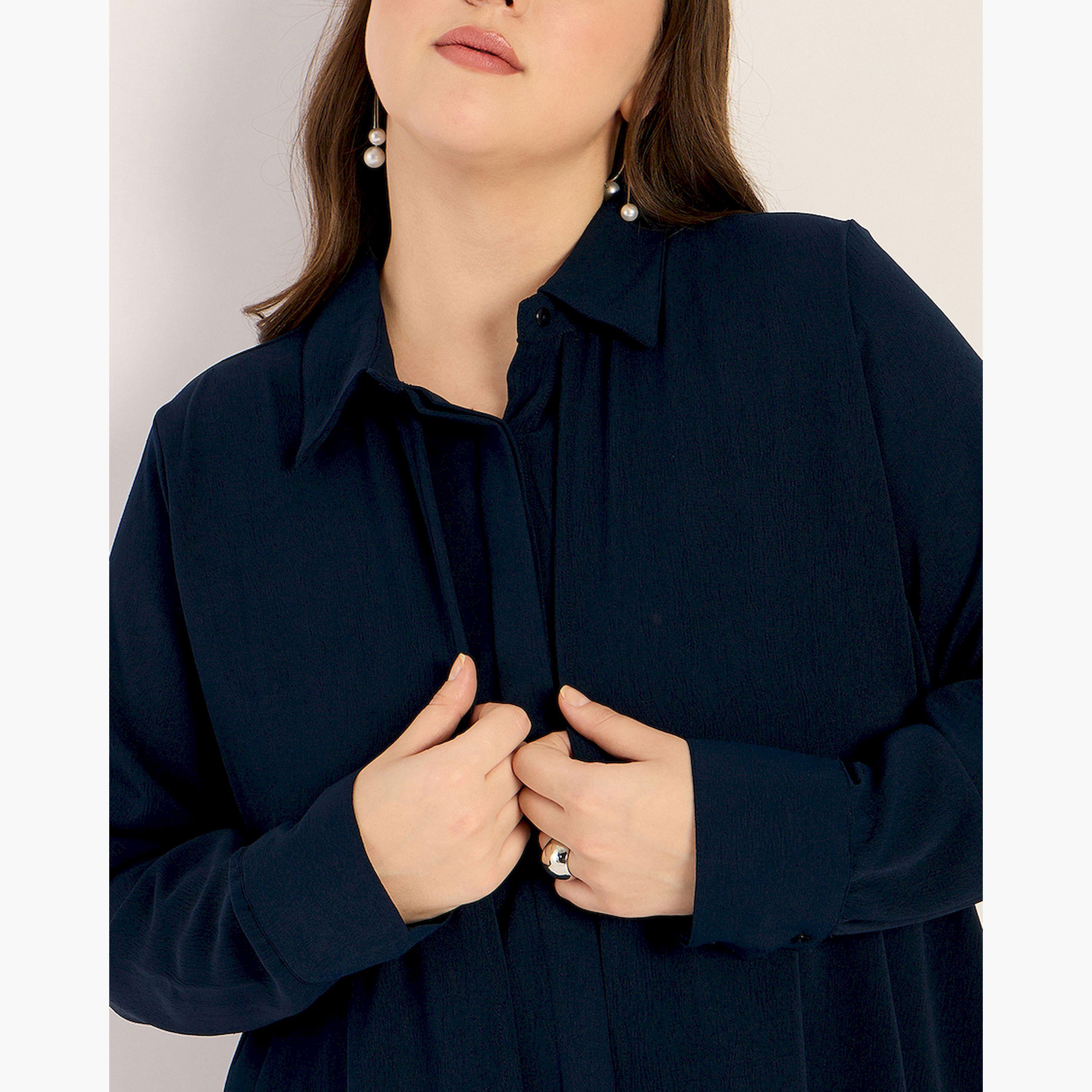 فيميلا × ستايلي - طقم مجعد بحافة غير متماثلة - كحلي-women-clothing-dresses-image-6