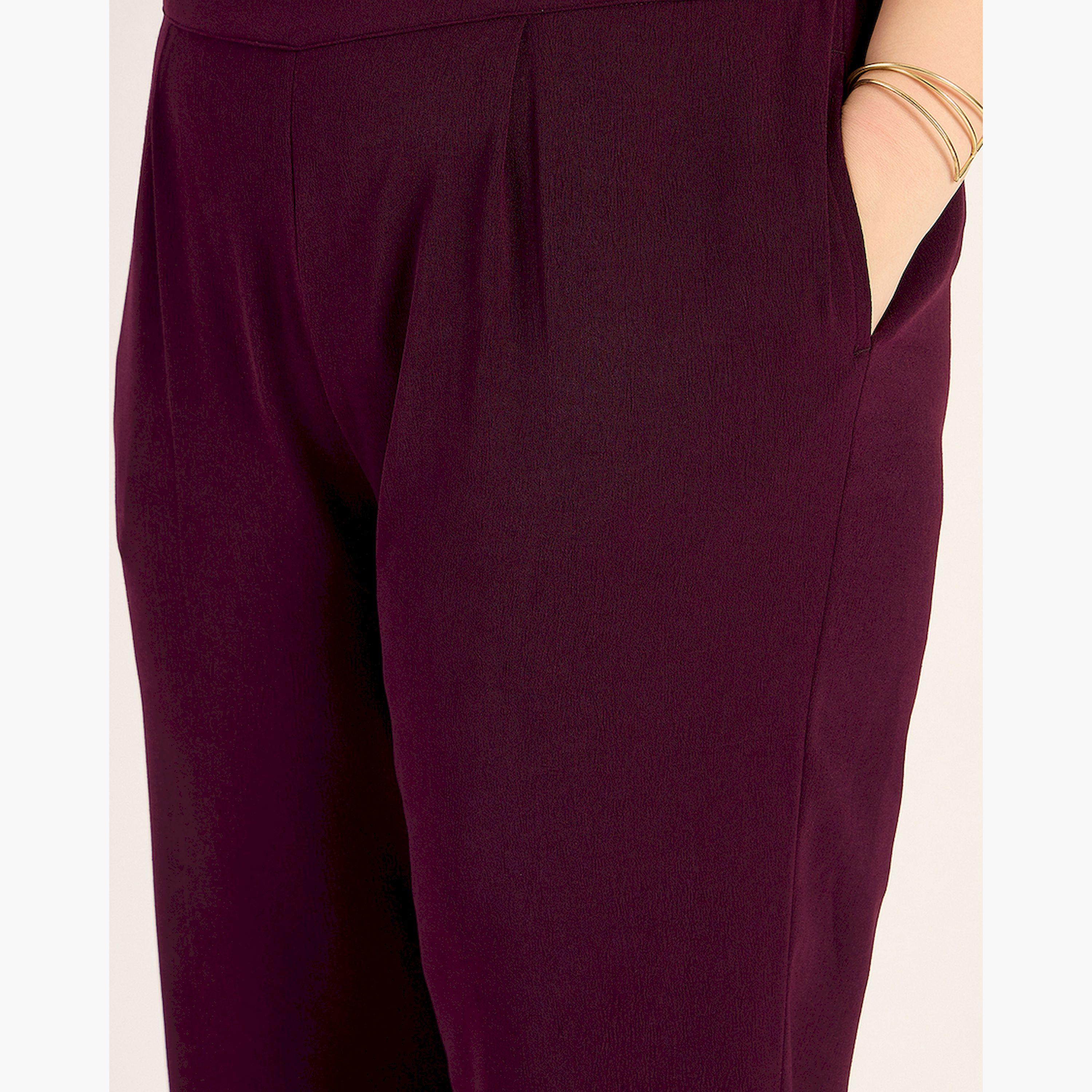 فيميلا × ستايلي - طقم مجعد بياقة V - نبيذي-women-clothing-dresses-image-3