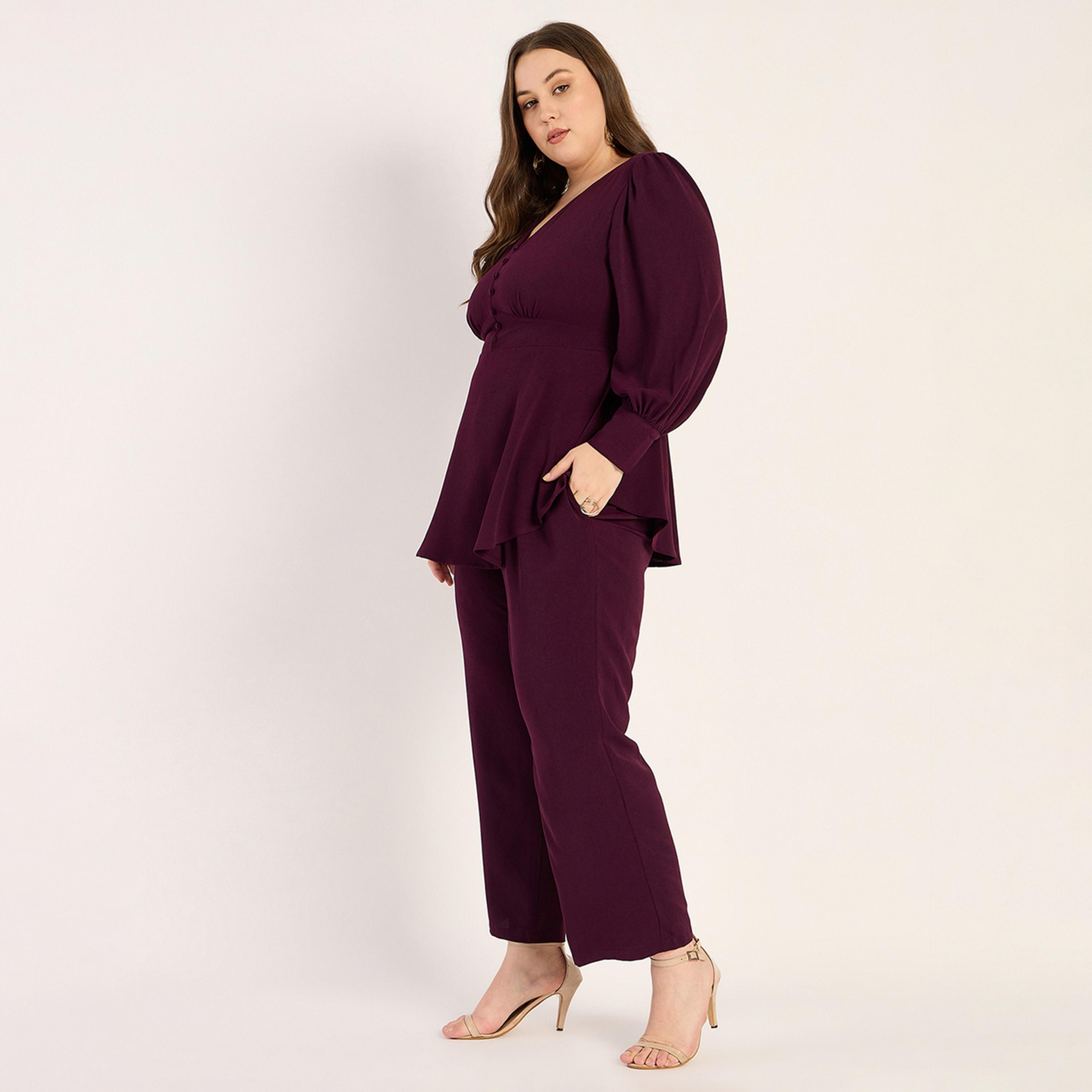 Femmella X Styli Wine Crinkle V-Neck Co-Ord Set-women-clothing-dresses-image-4