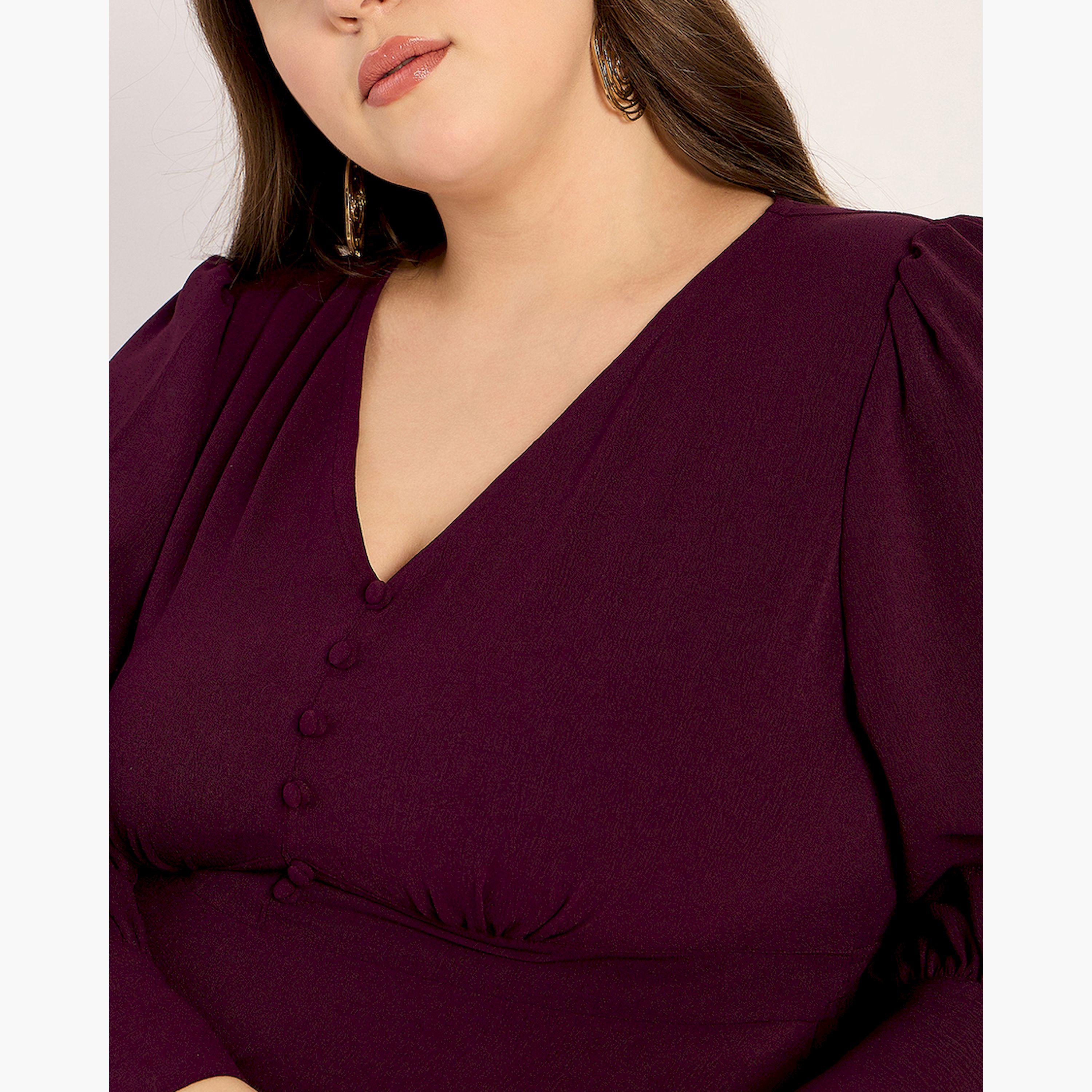 فيميلا × ستايلي - طقم مجعد بياقة V - نبيذي-women-clothing-dresses-image-6