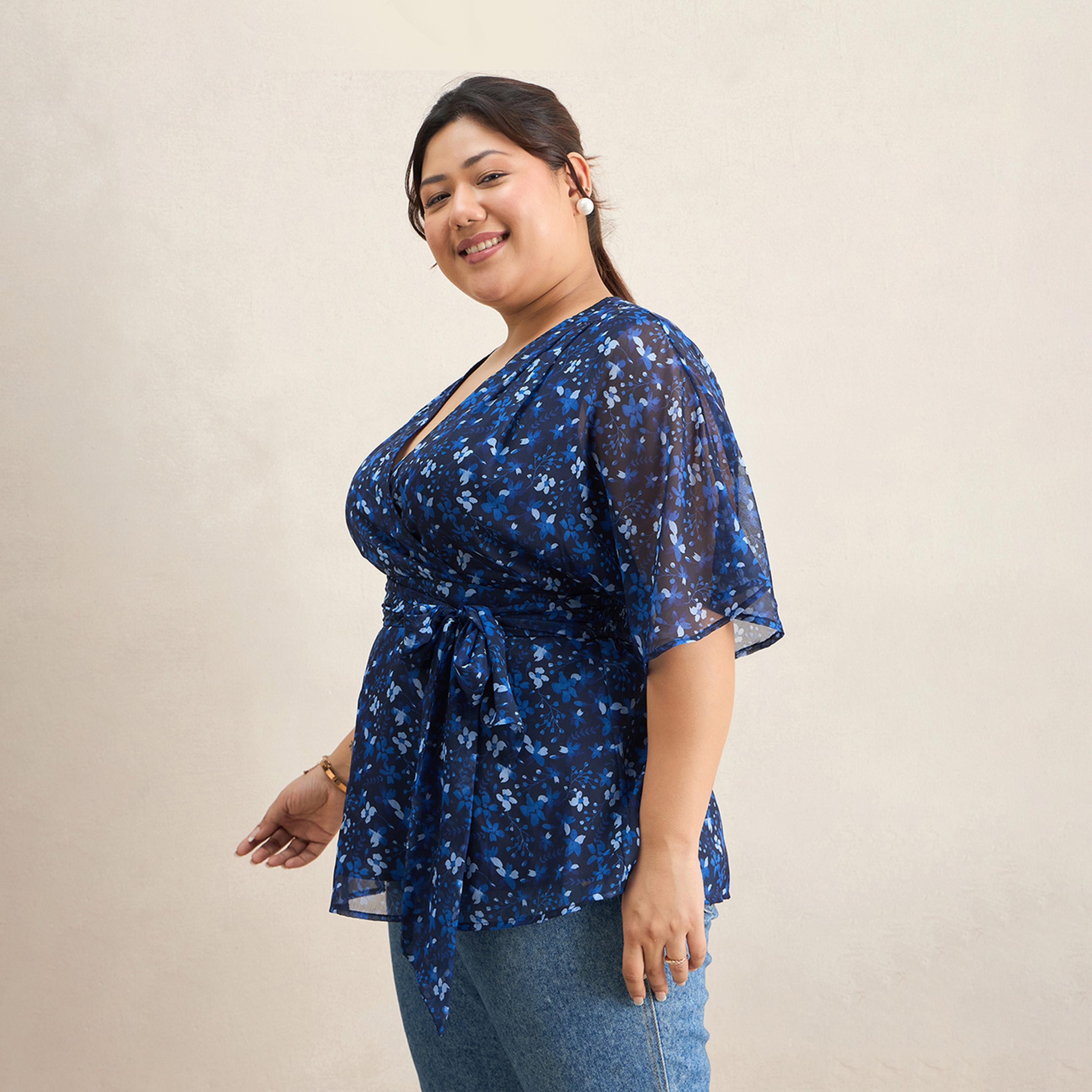 Femmella X Styli Navy Floral Print Wrap Top-women-clothing-shirtsandblouses-blouses-image-3