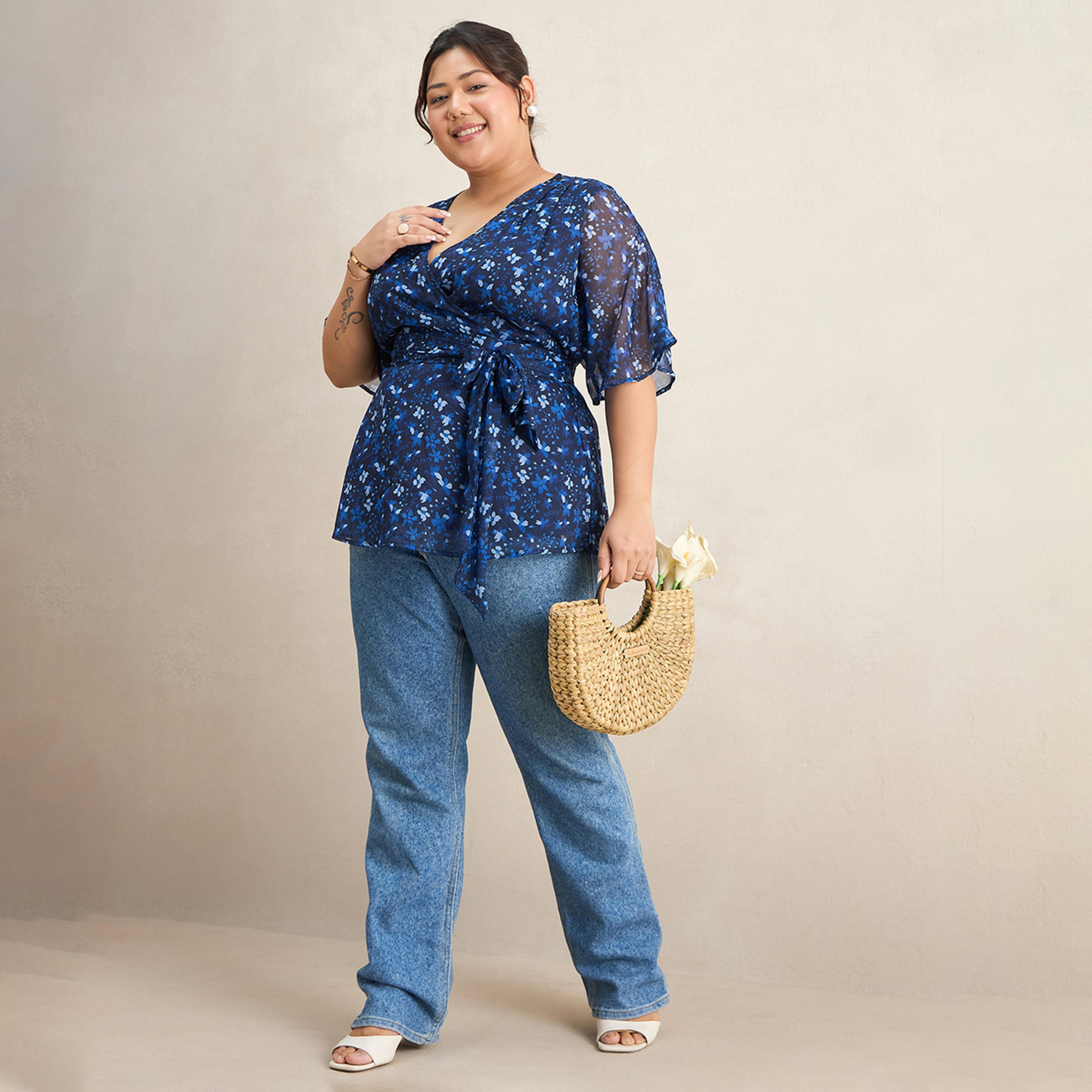 فيميلا × ستايلي - بلوزة ملفوفة بطبعات الأزهار - كحلي-women-clothing-shirtsandblouses-blouses-image-5