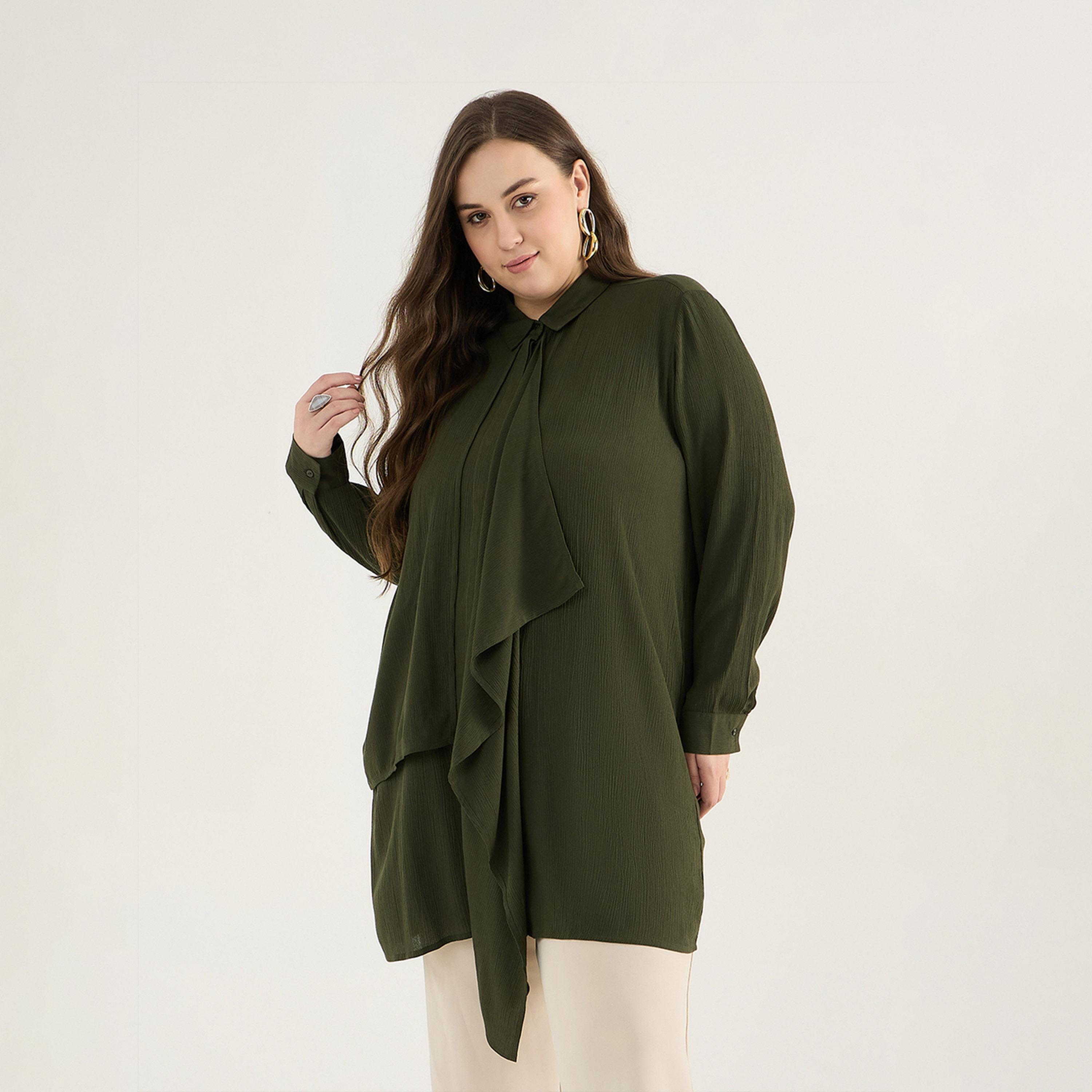 Femmella X Styli Olive Cascade Detail Tunic-women-clothing-shirtsandblouses-blouses-image-1