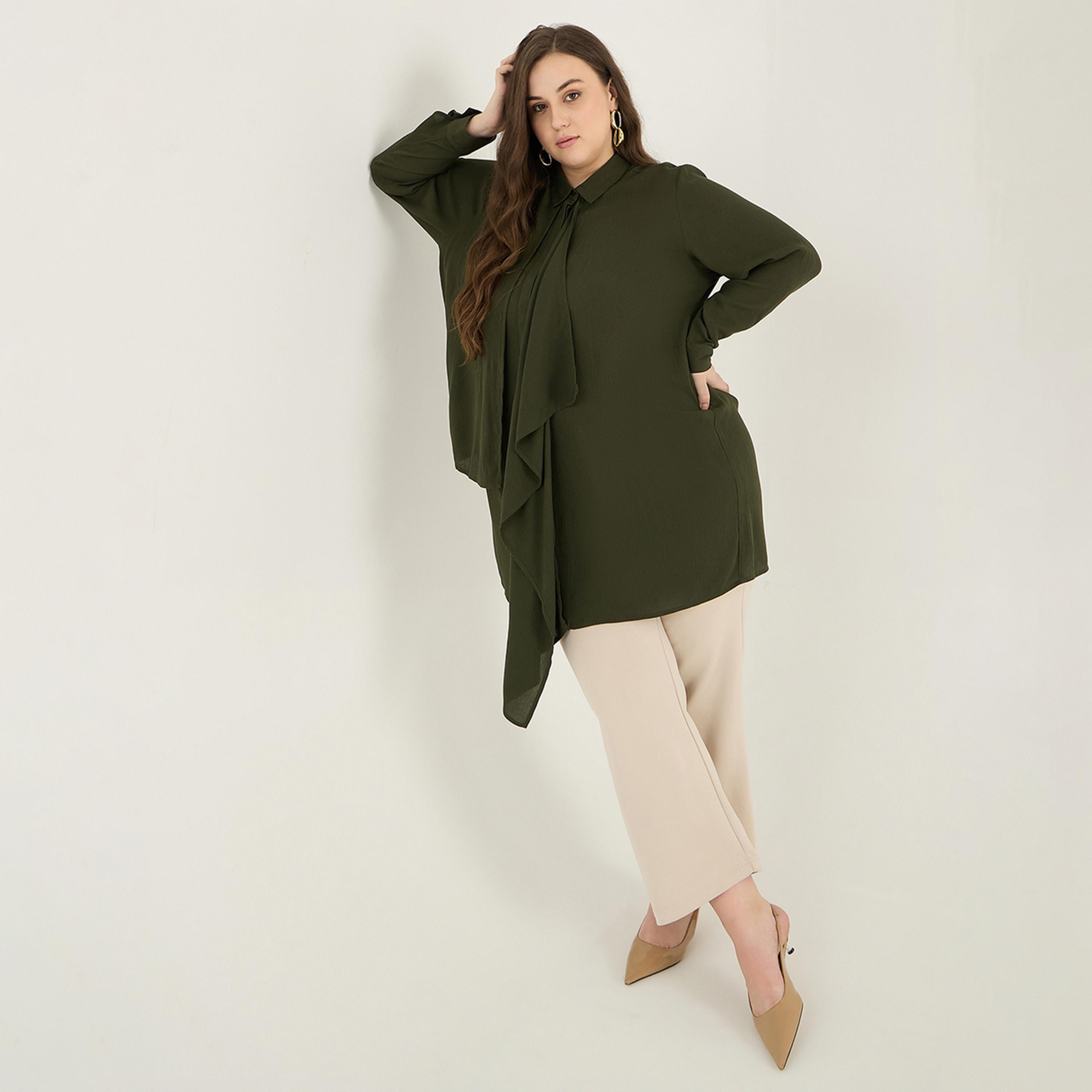 Femmella X Styli Olive Cascade Detail Tunic-women-clothing-shirtsandblouses-blouses-image-4