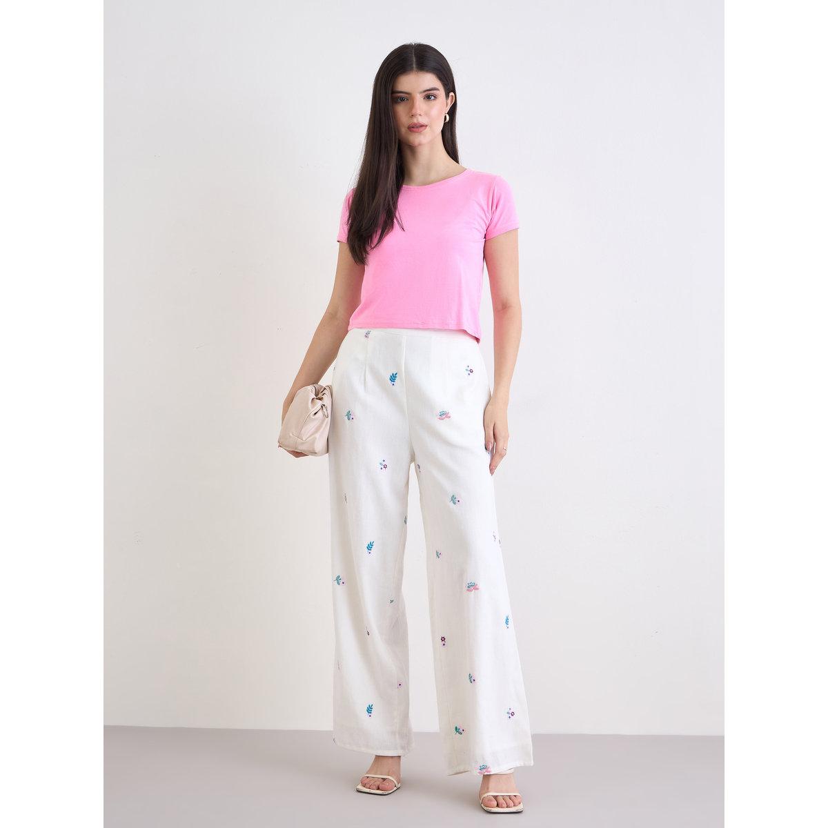 بنطال بقصة أرجل واسعة وتفاصيل مُطرزة-women-clothing-bottoms-trousers-image-1