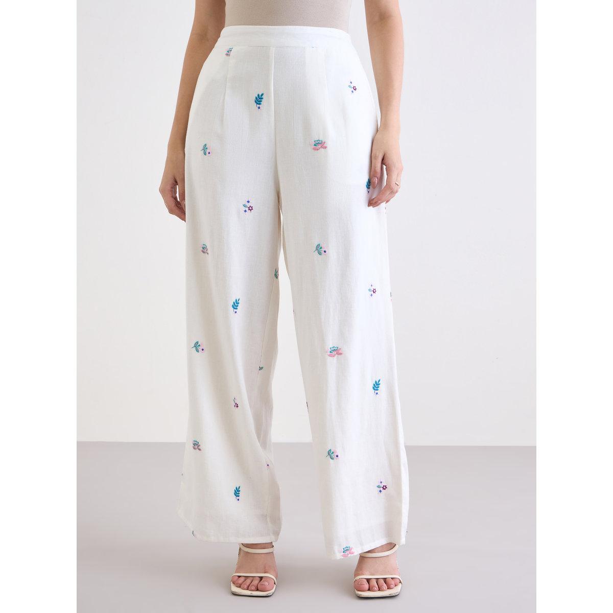بنطال بقصة أرجل واسعة وتفاصيل مُطرزة-women-clothing-bottoms-trousers-image-2