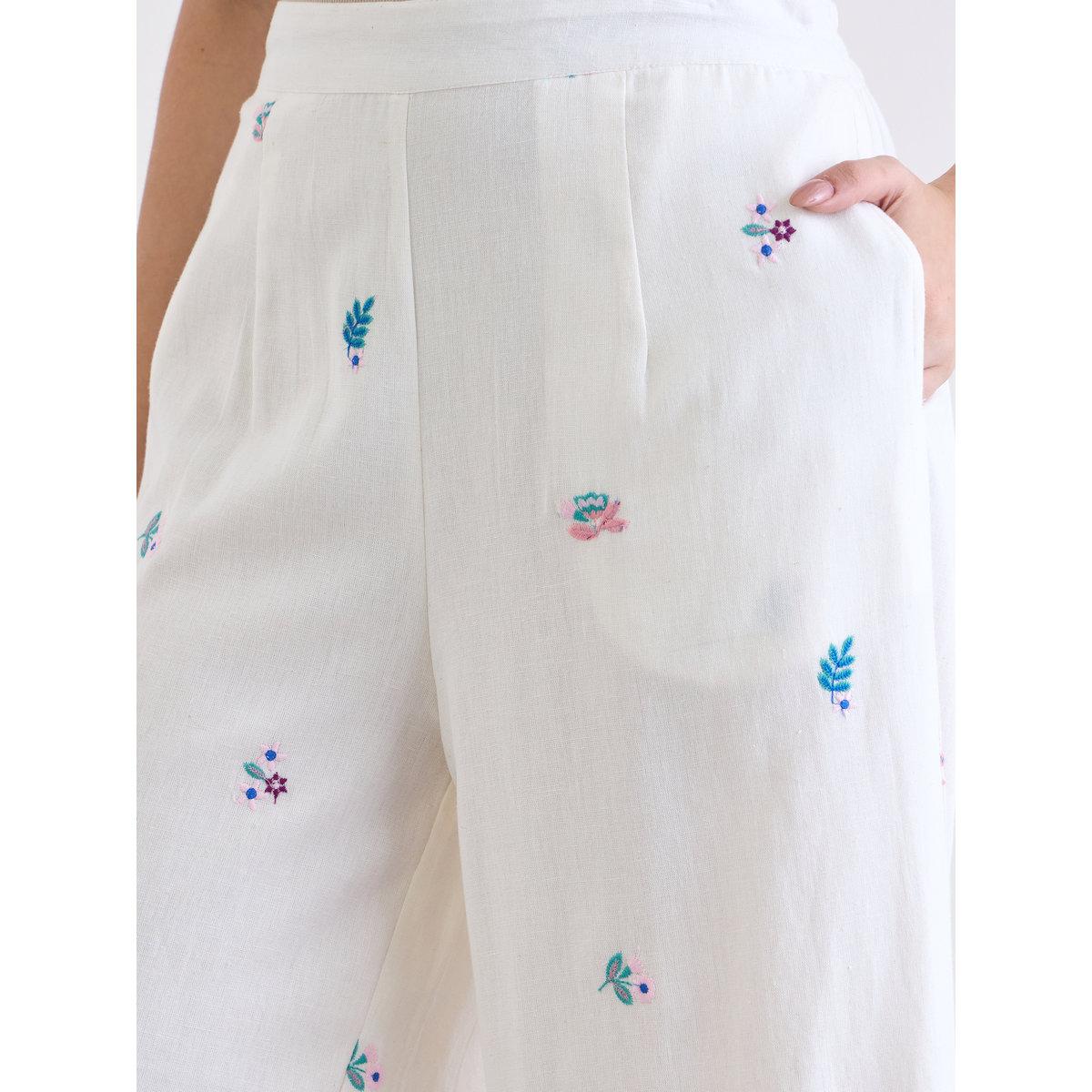 بنطال بقصة أرجل واسعة وتفاصيل مُطرزة-women-clothing-bottoms-trousers-image-3