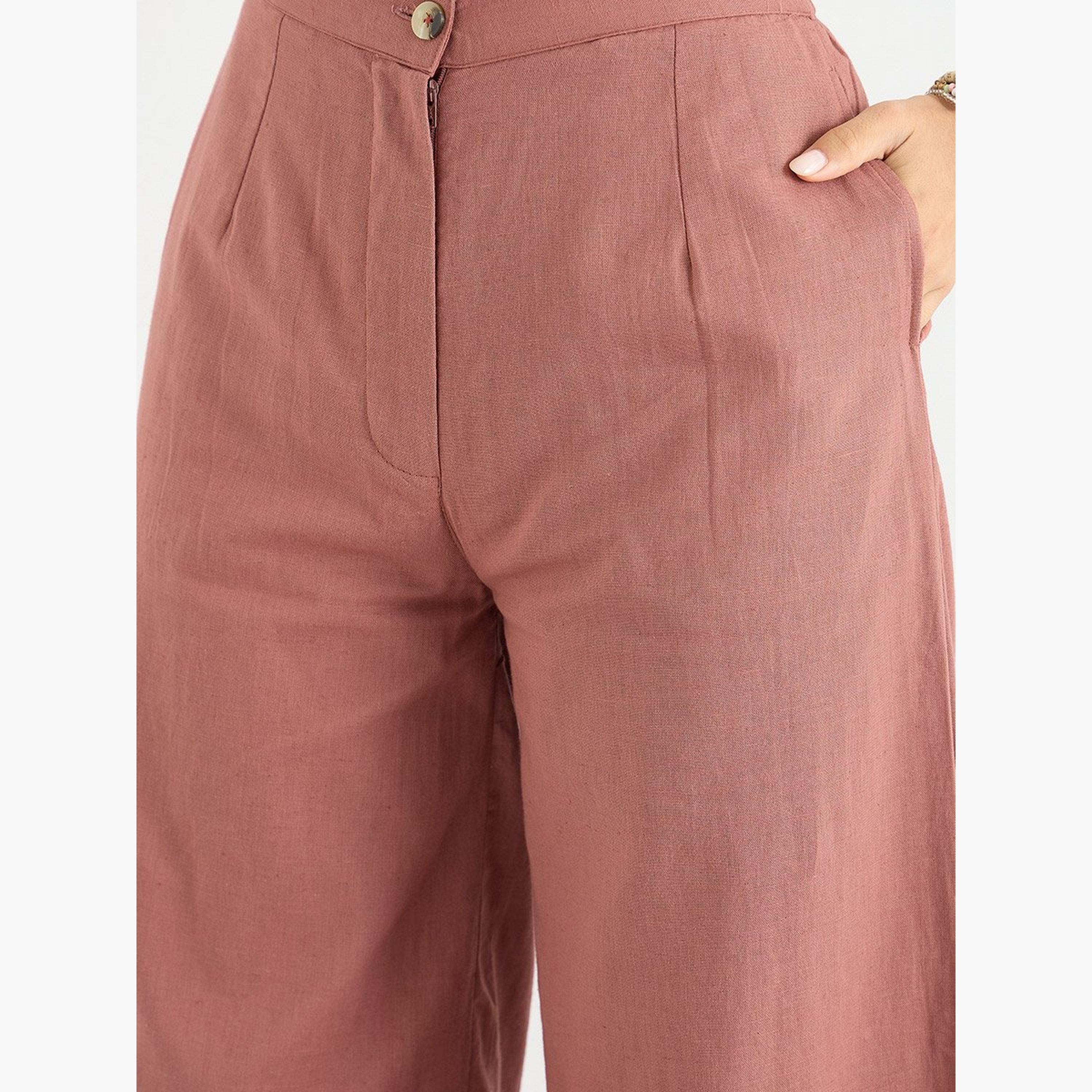 Styli Rust Wide Leg Trousers with Embroidered Hem-women-clothing-bottoms-trousers-image-4