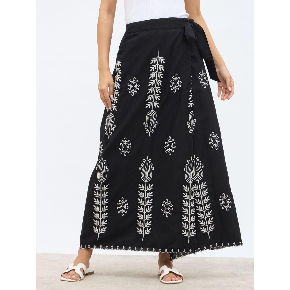 تنورة طويلة بقصة مستقيمة مع أربطة-women-clothing-bottoms-skirts-image-2