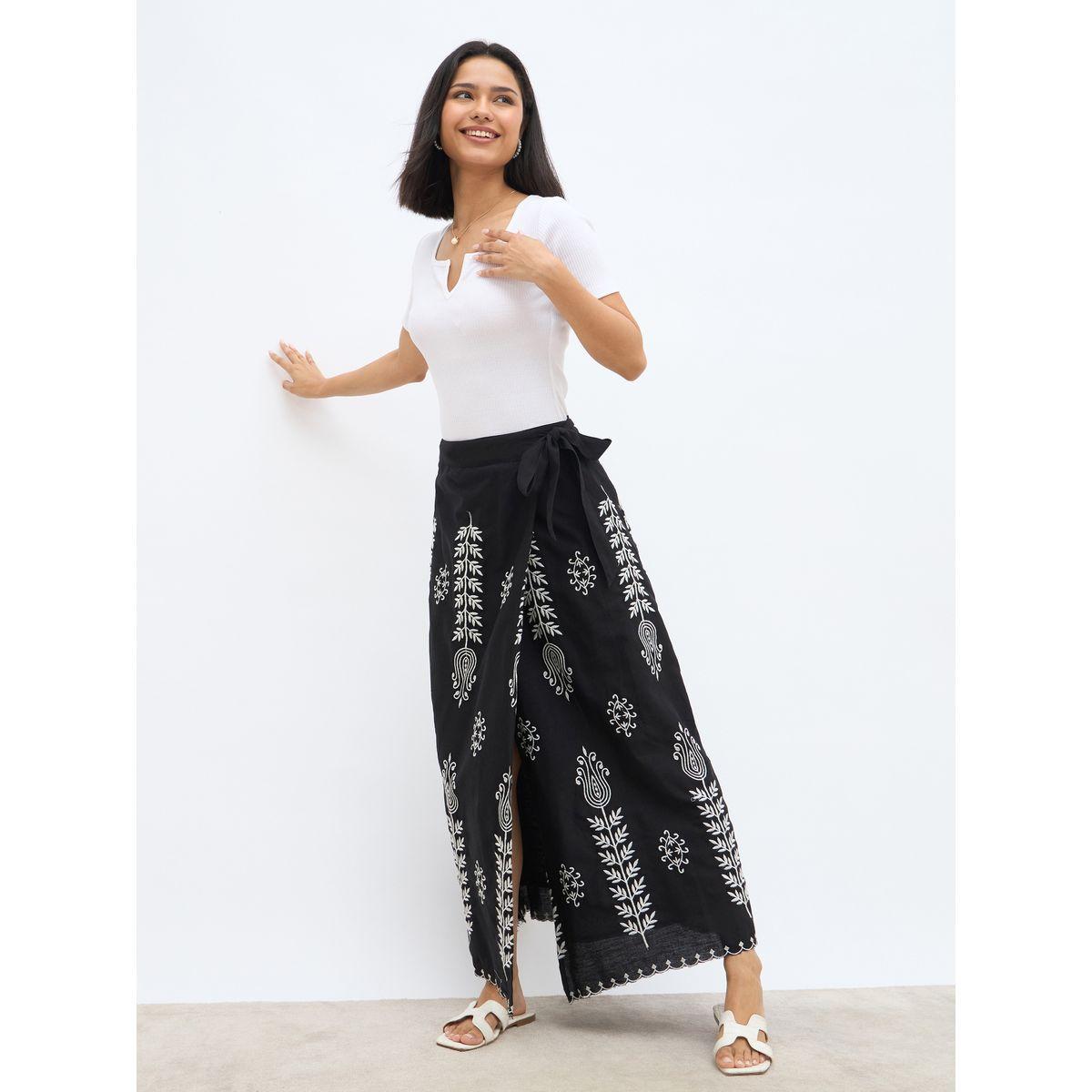 تنورة طويلة بقصة مستقيمة مع أربطة-women-clothing-bottoms-skirts-image-6