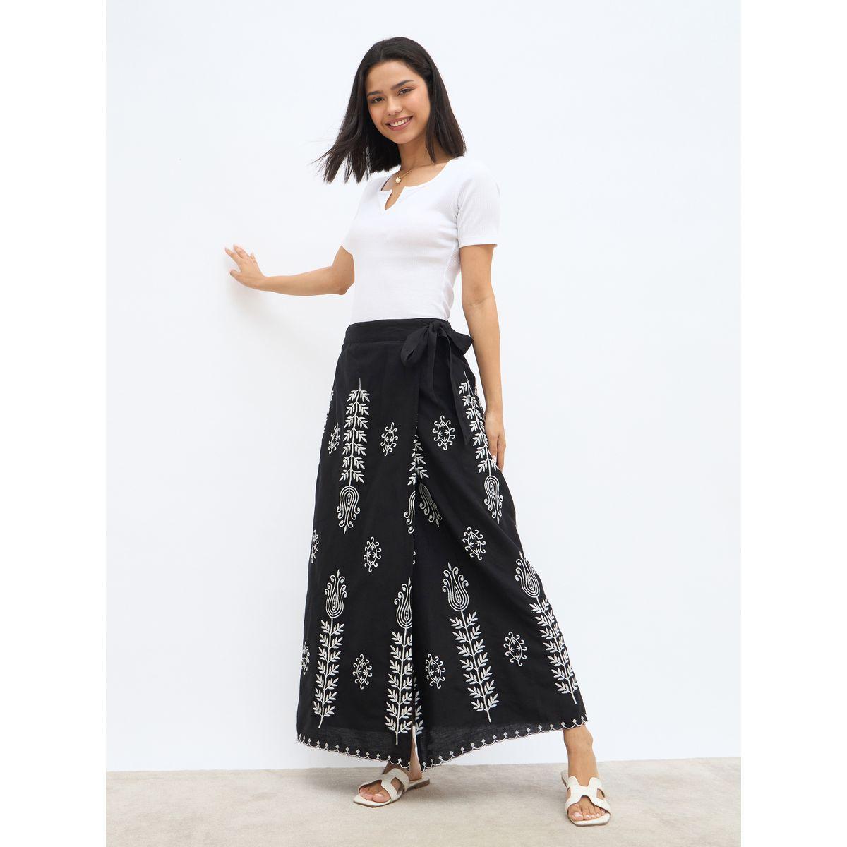 Styli Embroidered Straight Fit Maxi Skirt with Tie-Up Detail-women-clothing-bottoms-skirts-image-7