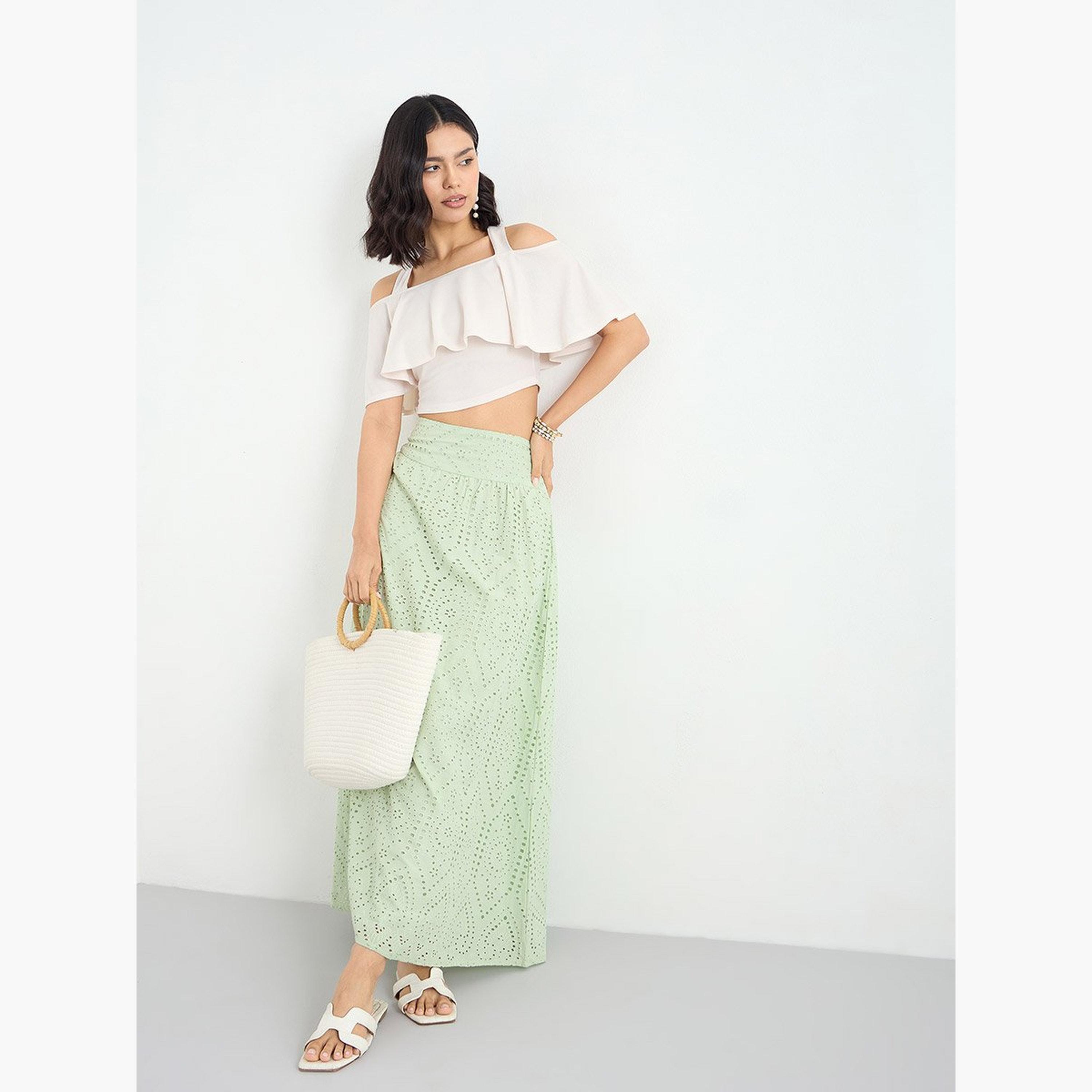 Styli Green Schiffli Maxi Skirt-women-clothing-bottoms-skirts-image-2