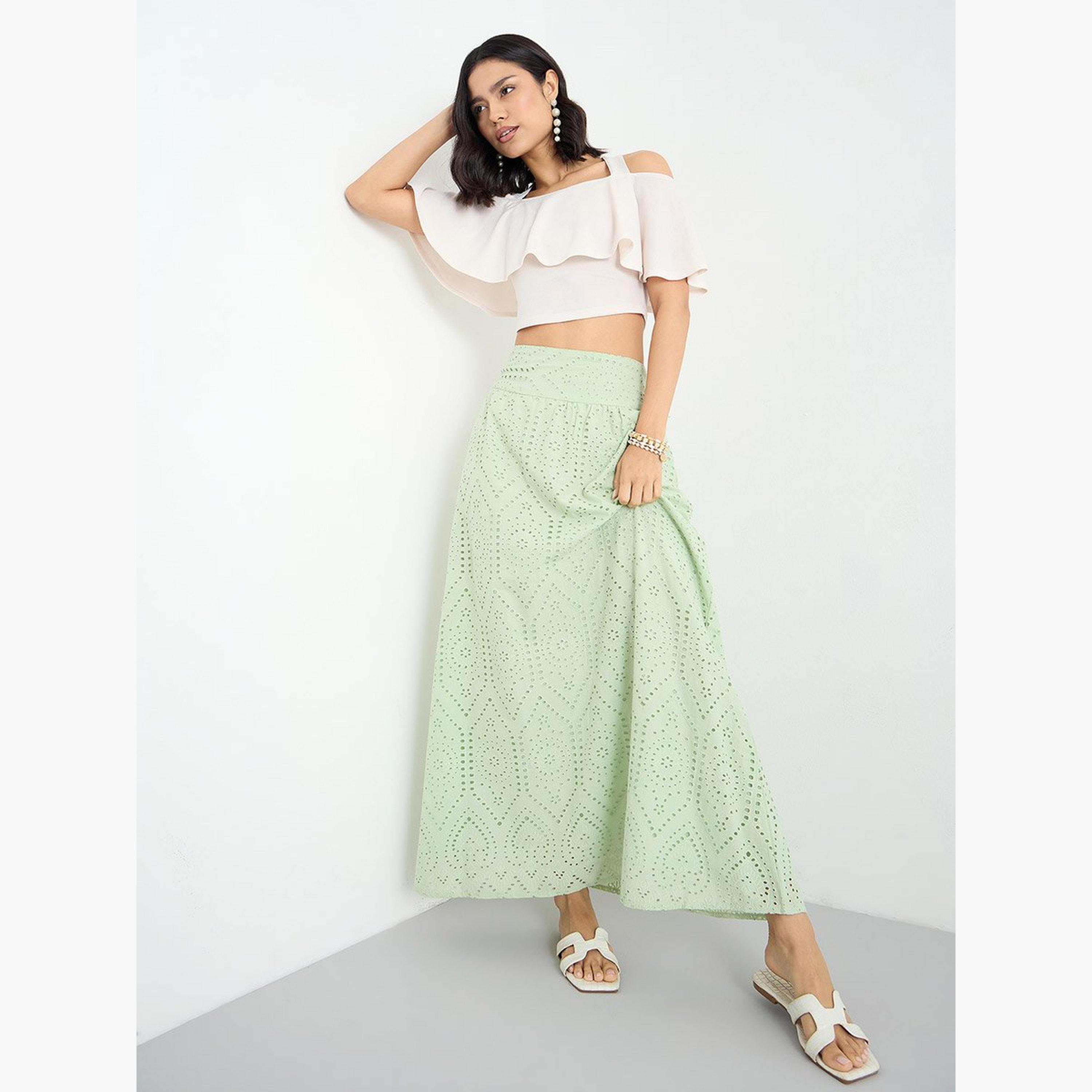 Styli Green Schiffli Maxi Skirt-women-clothing-bottoms-skirts-image-3
