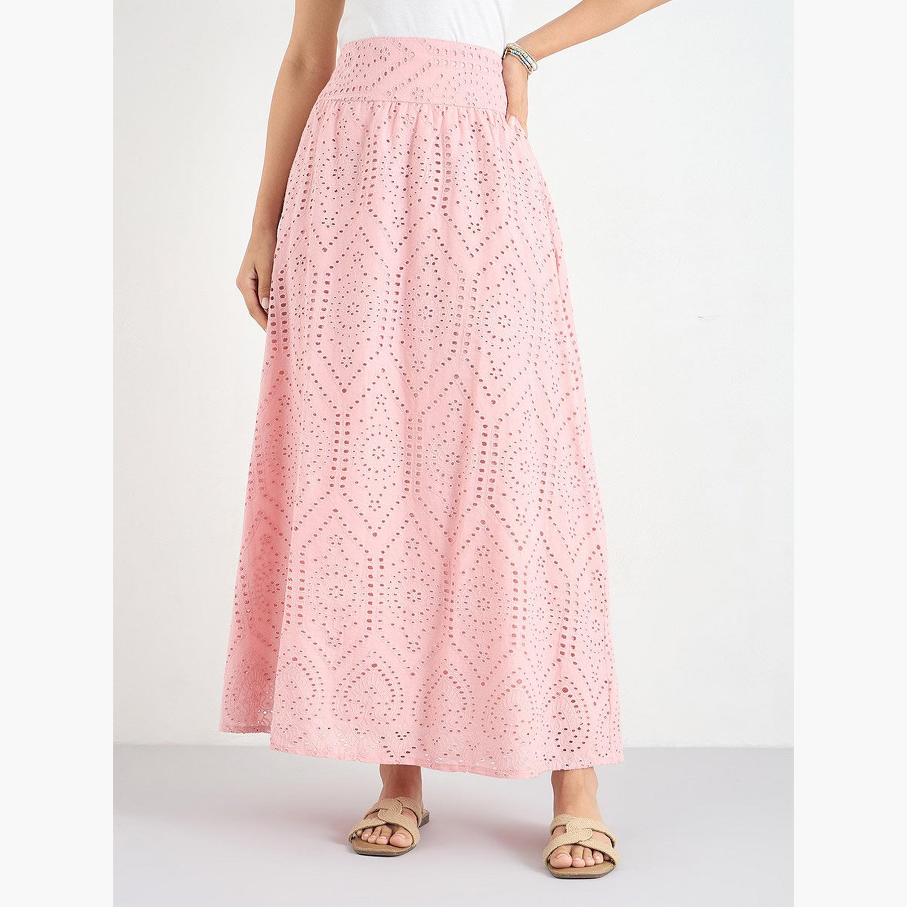 Styli Pink Schiffli Maxi Skirt-women-clothing-bottoms-skirts-image-1