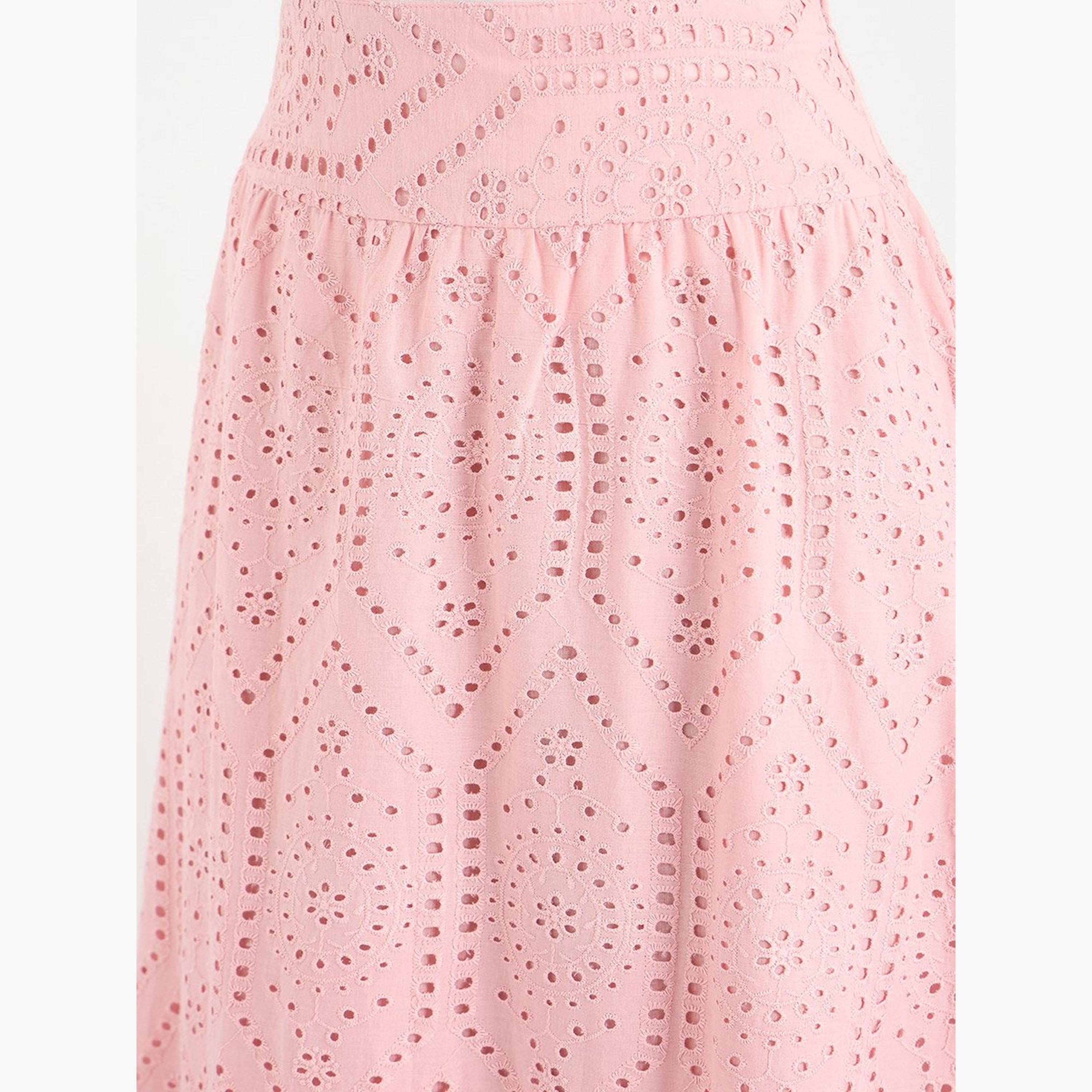 Styli Pink Schiffli Maxi Skirt-women-clothing-bottoms-skirts-image-4