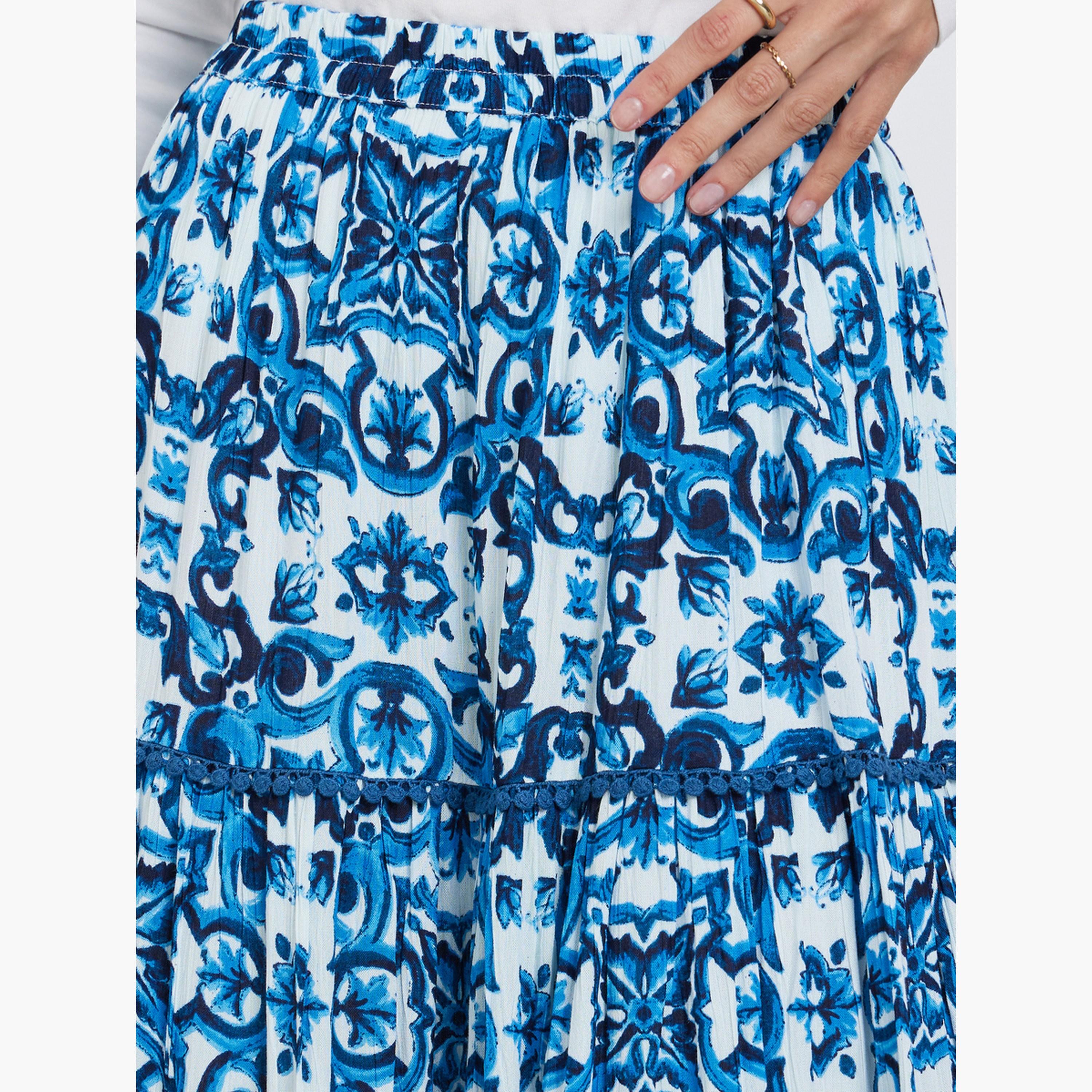Styli Blue Tile Print A-Line Maxi Skirt-women-clothing-bottoms-skirts-image-3