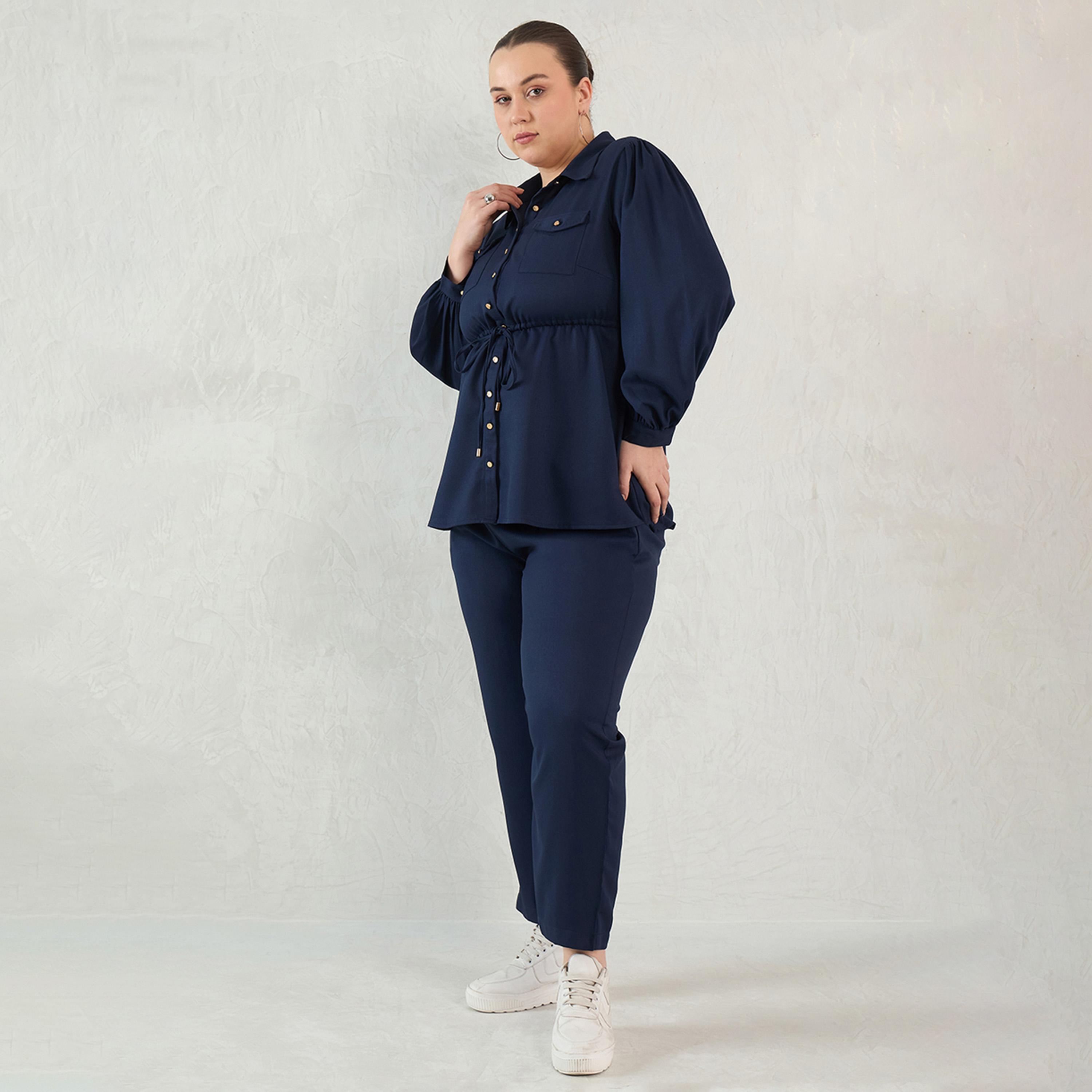 Femmella X Styli Navy Button Down Drawstring Co-Ord Set-women-clothing-dresses-image-2