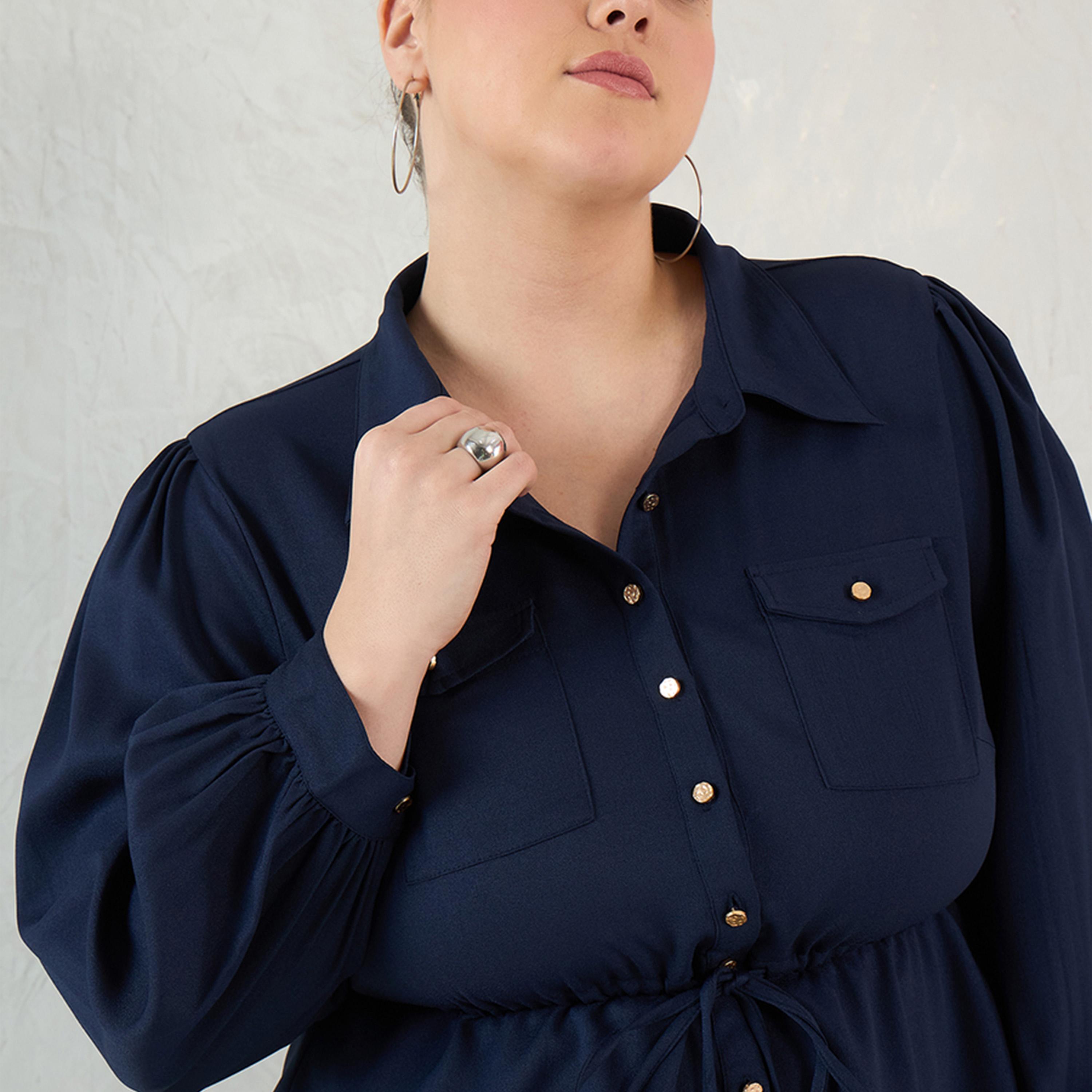 Femmella X Styli Navy Button Down Drawstring Co-Ord Set-women-clothing-dresses-image-3