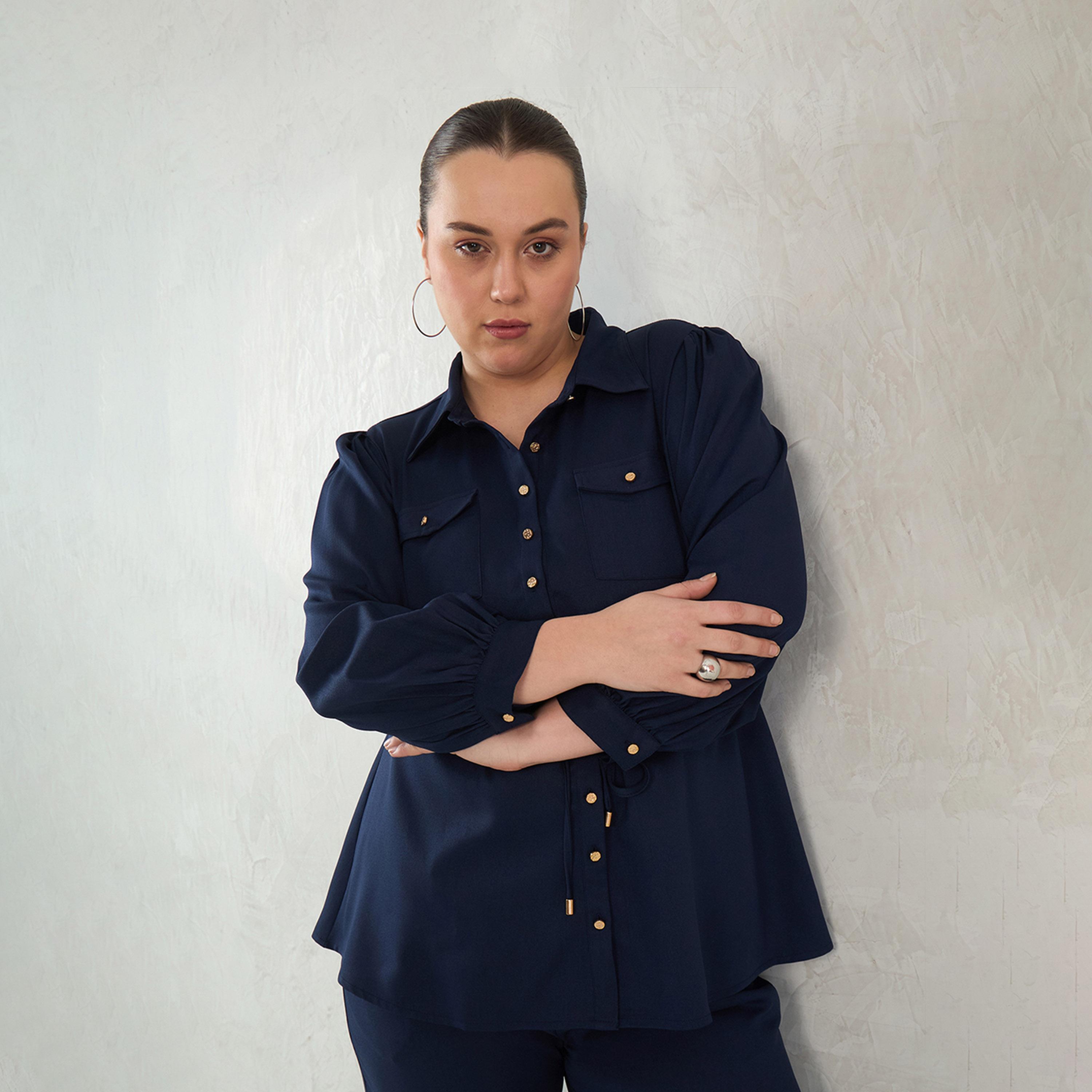 Femmella X Styli Navy Button Down Drawstring Co-Ord Set-women-clothing-dresses-image-5
