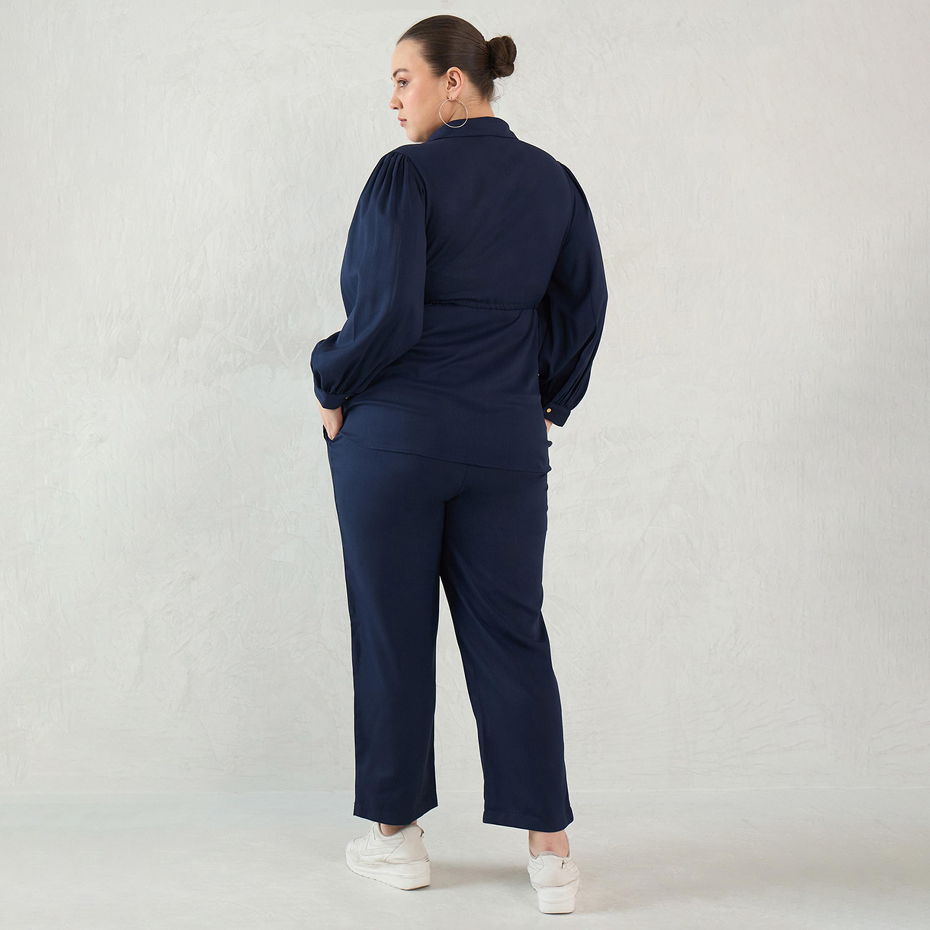 Femmella X Styli Navy Button Down Drawstring Co-Ord Set-women-clothing-dresses-image-7
