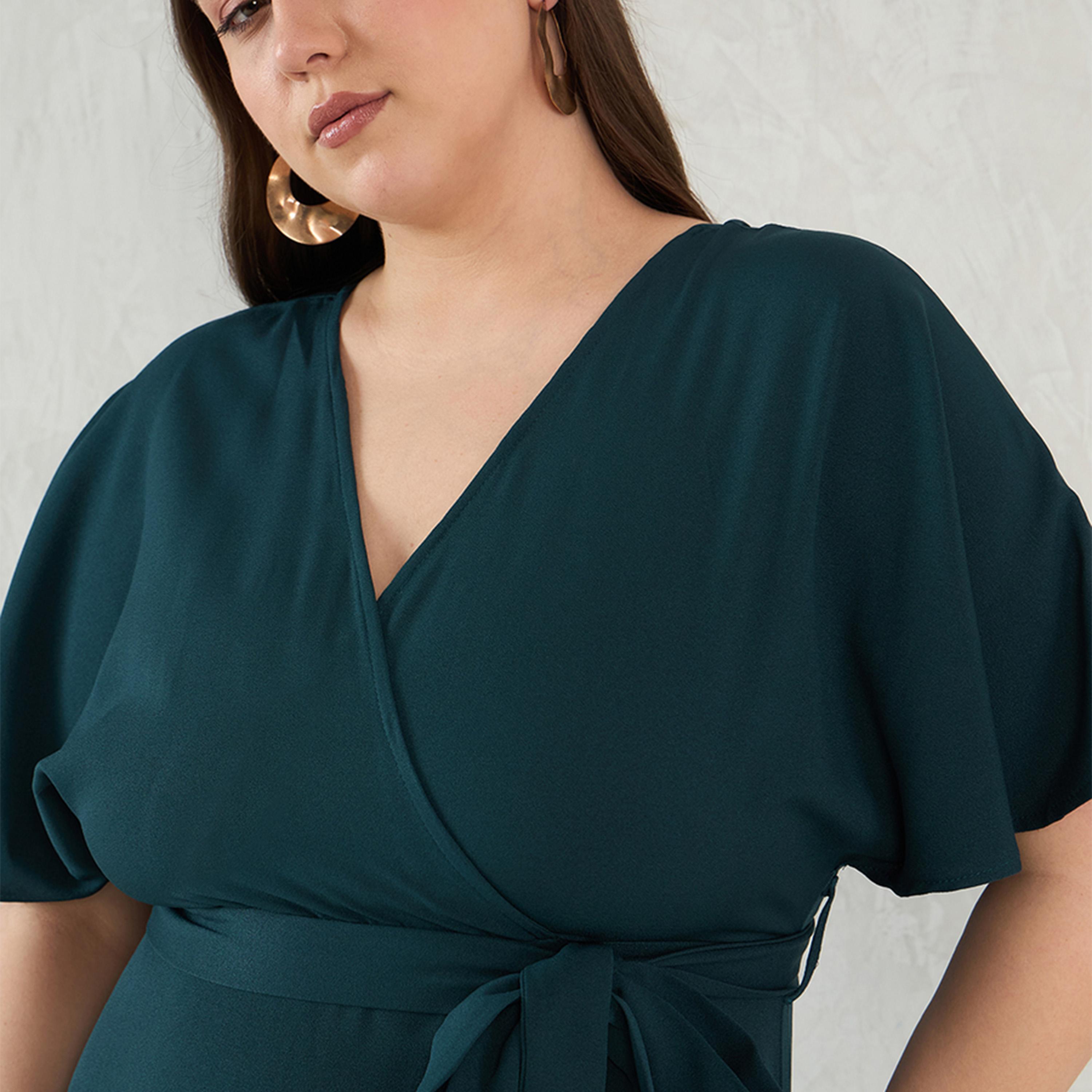 فيميلا × ستايلي - فستان ماكسي كيمونو ملفوف - الأزرق المخضر-women-clothing-dresses-image-3
