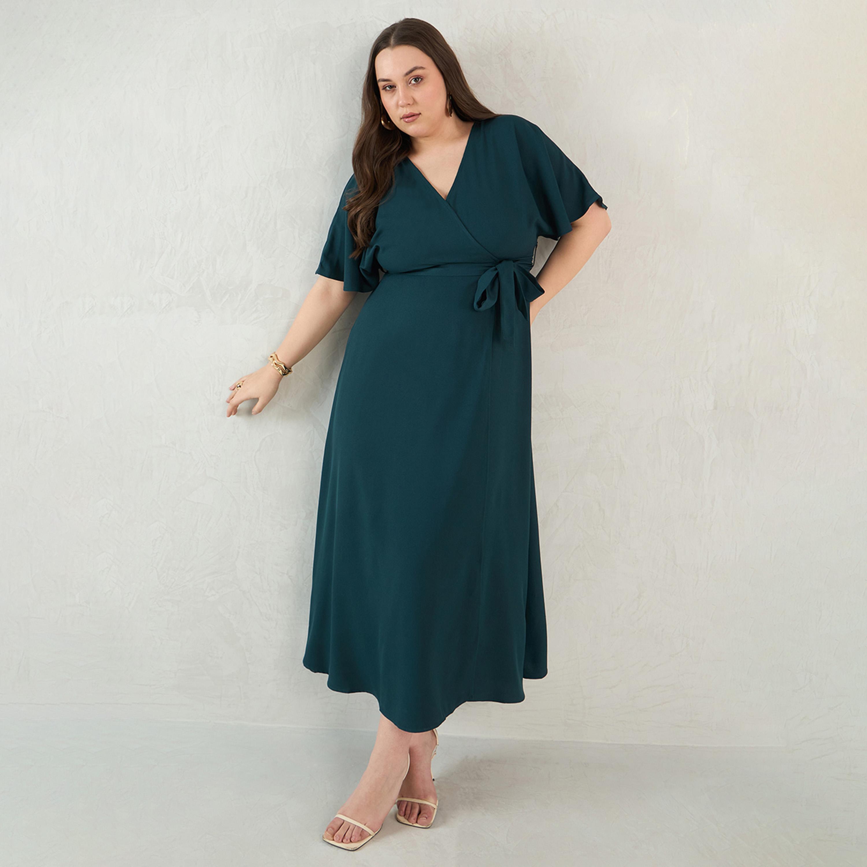 فيميلا × ستايلي - فستان ماكسي كيمونو ملفوف - الأزرق المخضر-women-clothing-dresses-image-5