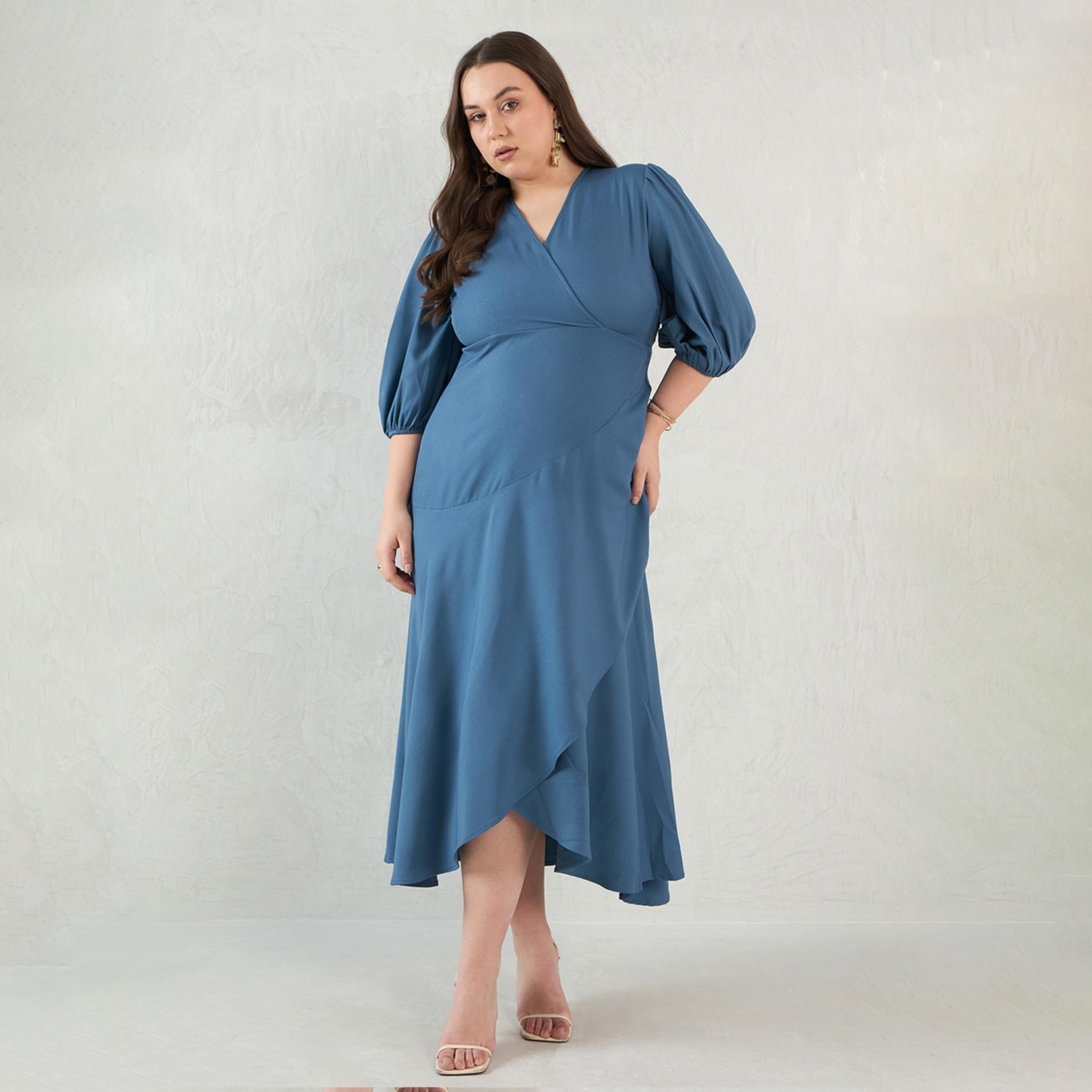 فيميلا × ستايلي - فستان ماكسي باللون الأزرق مع كشكشة-women-clothing-dresses-image-1