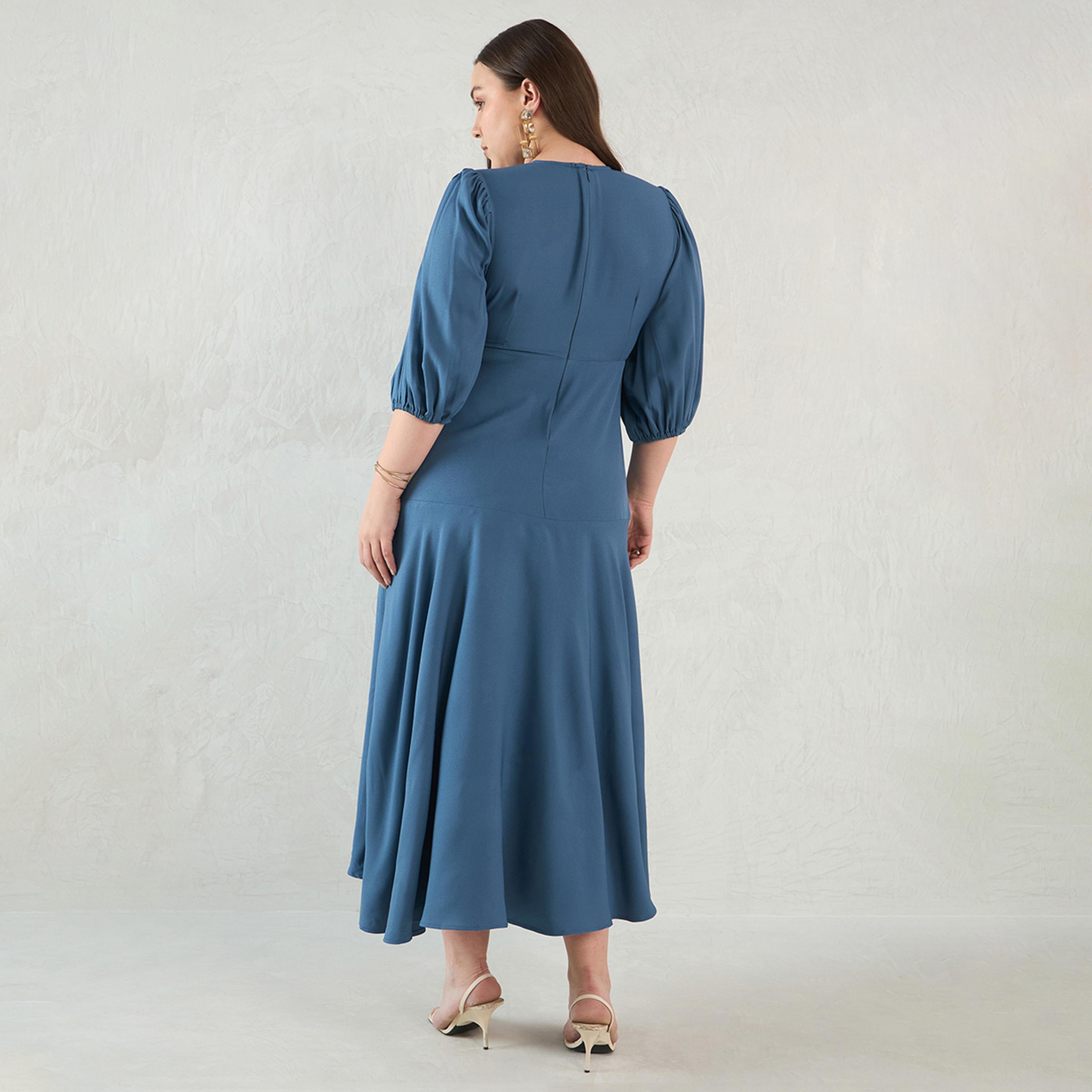 فيميلا × ستايلي - فستان ماكسي باللون الأزرق مع كشكشة-women-clothing-dresses-image-2