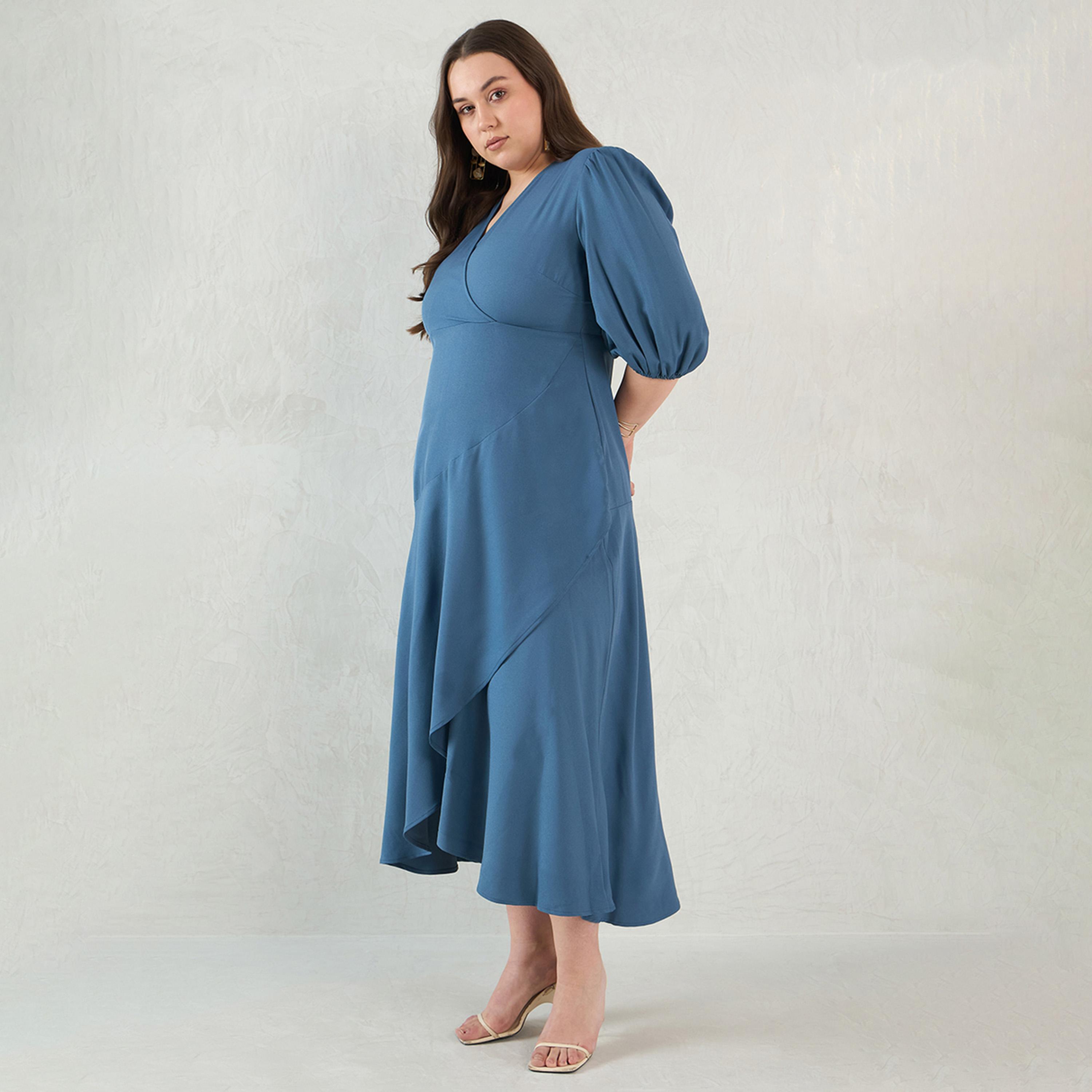 Femmella X Styli Blue Wrap Ruffle Maxi Dress-women-clothing-dresses-image-3