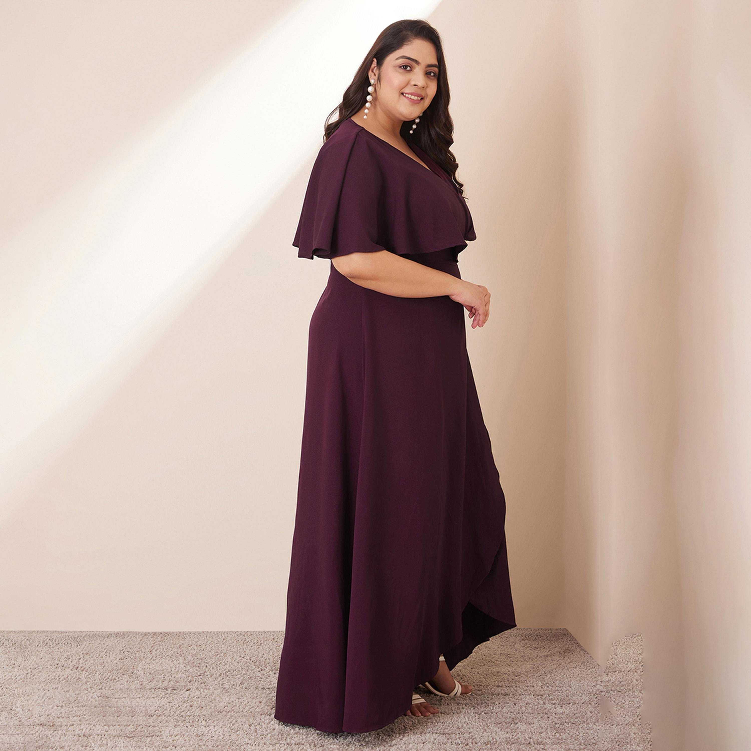 Femmella X Styli Wine Front Ruffle Wrap Maxi Dress-women-clothing-dresses-image-4
