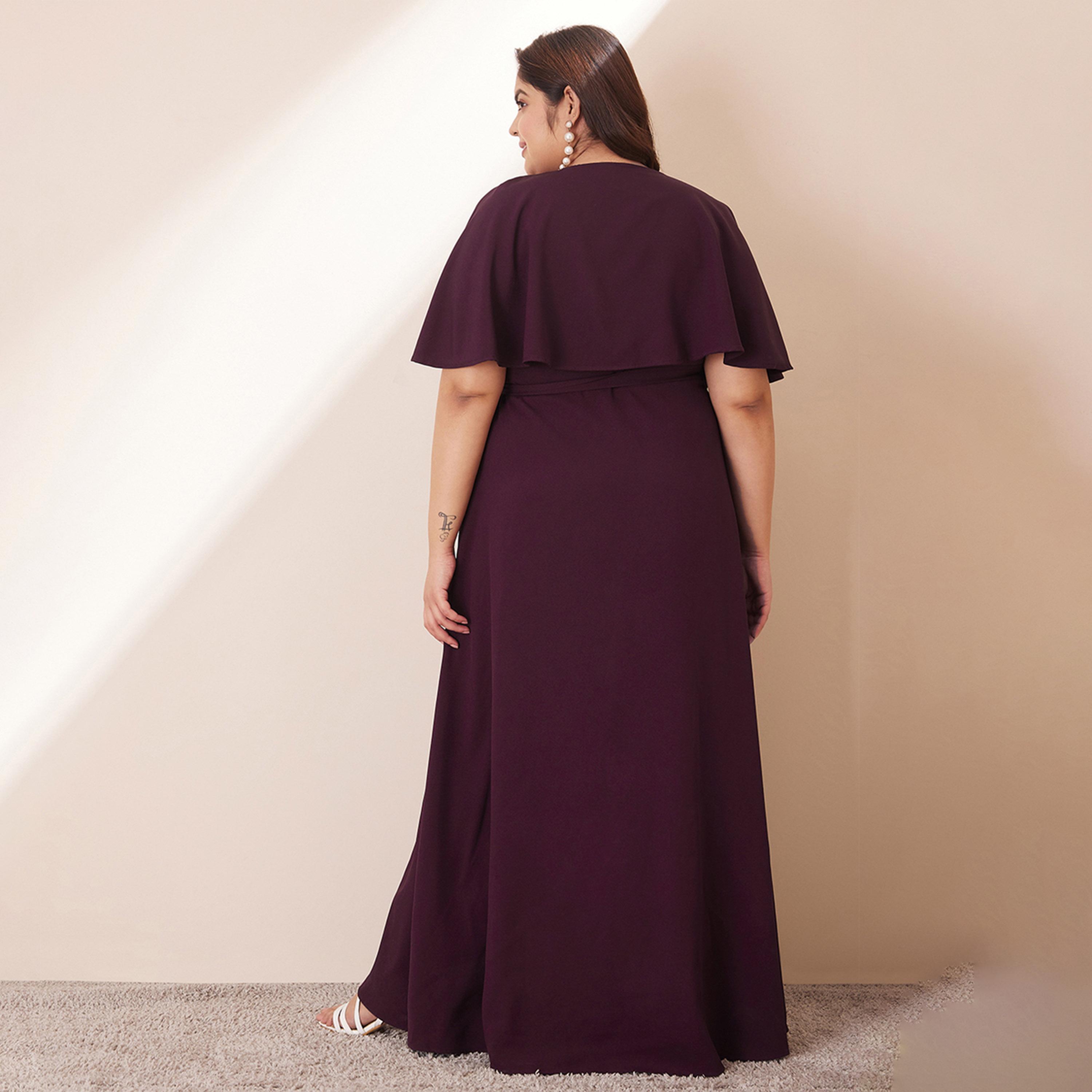 Femmella X Styli Wine Front Ruffle Wrap Maxi Dress-women-clothing-dresses-image-5