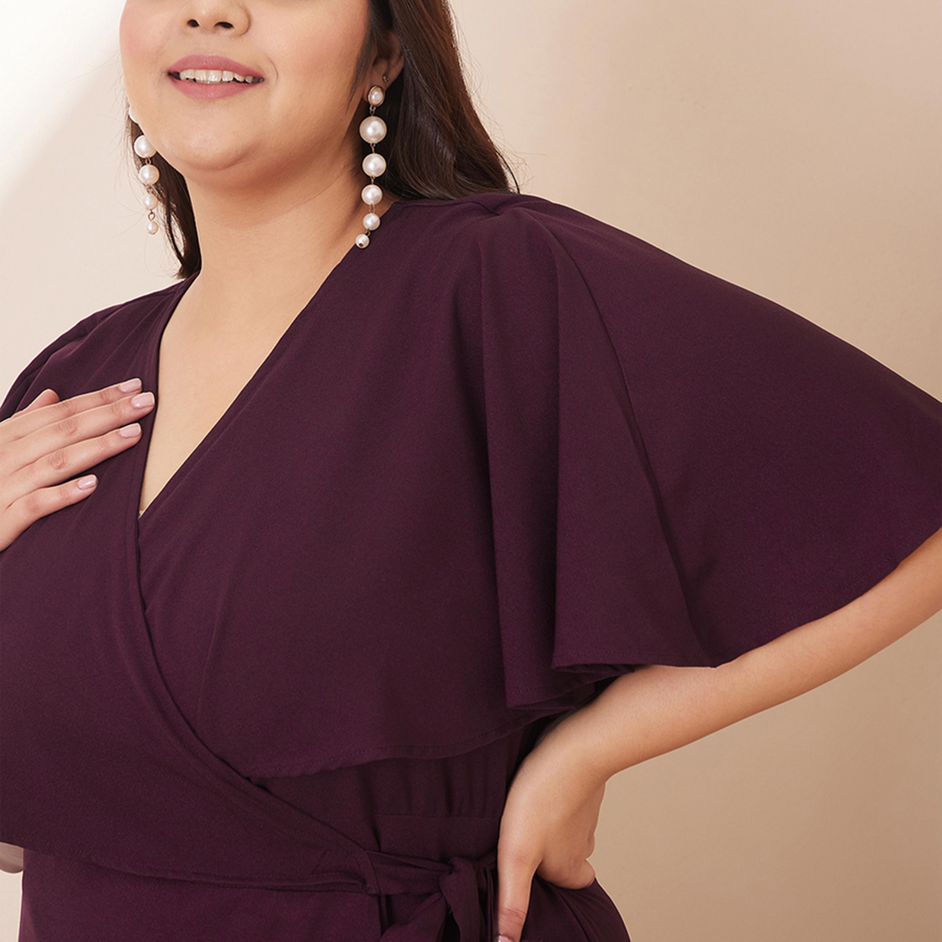 Femmella X Styli Wine Front Ruffle Wrap Maxi Dress-women-clothing-dresses-image-6