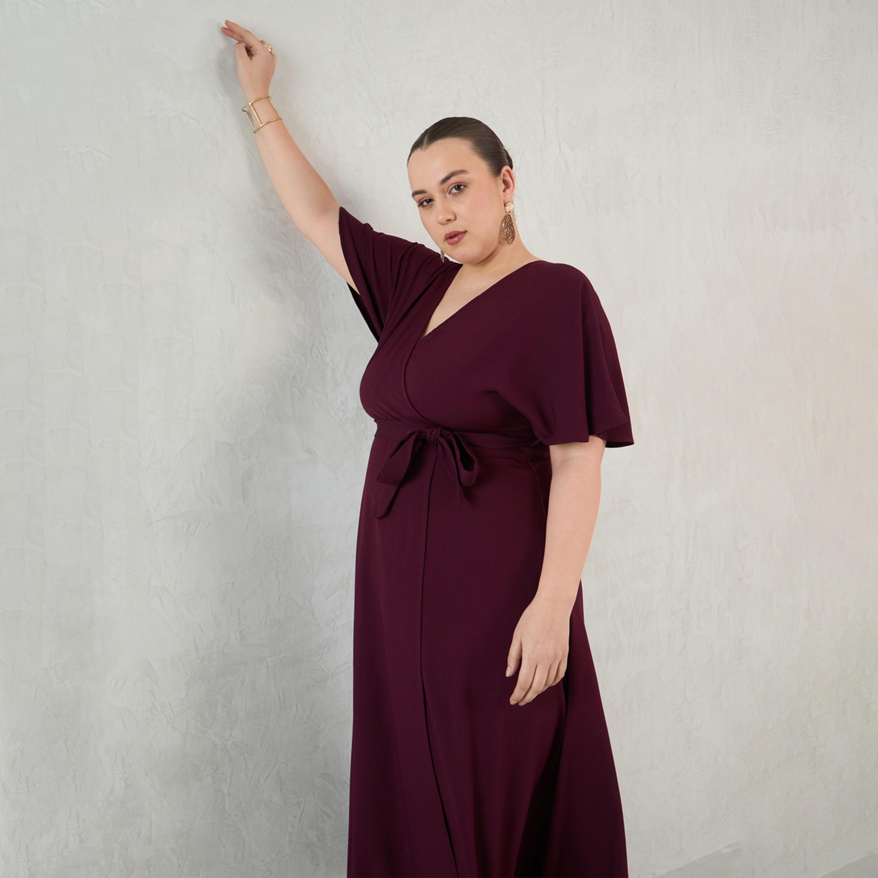 فيميلا × ستايلي - فستان ماكسي كيمونو ملفوف - نبيذي-women-clothing-dresses-image-7