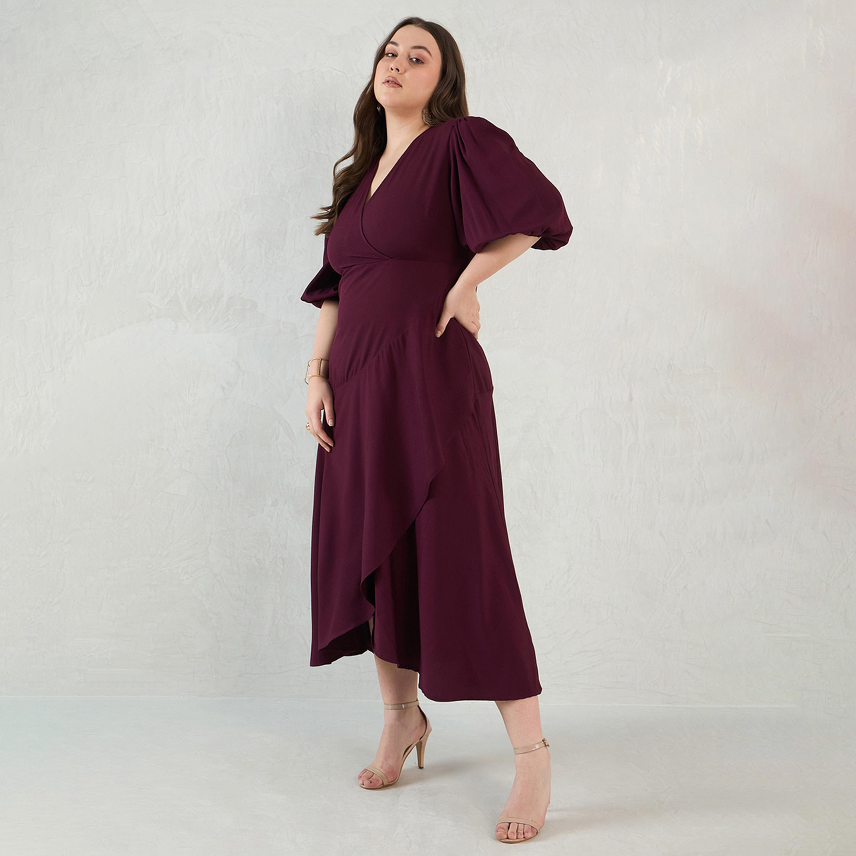 فيميلا × ستايلي - فستان ماكسي مع كشكشة - نبيذي-women-clothing-dresses-image-3